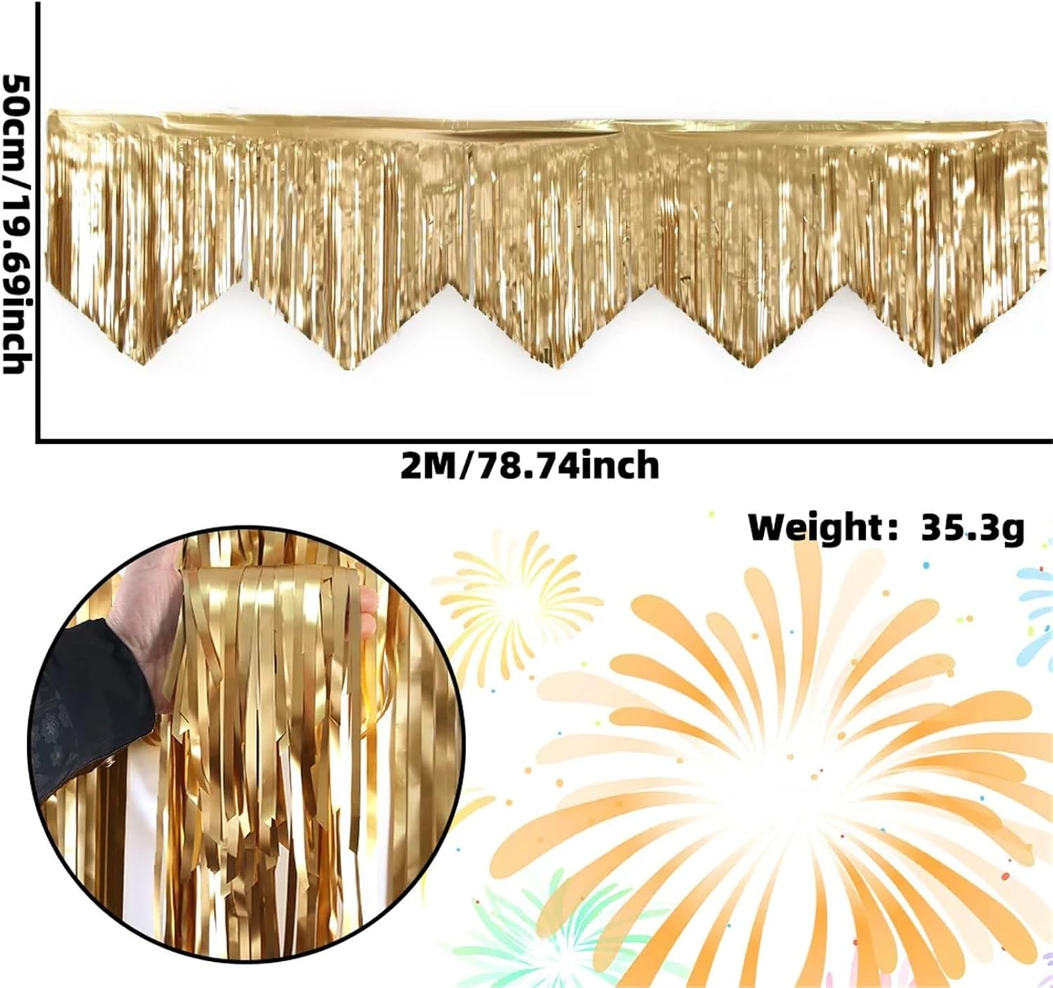 Gold Tinsel 15Pcs Tinsel Foil Fringe Curtains Metal Backdrop Wall for Wedding Party Backdrops(02)