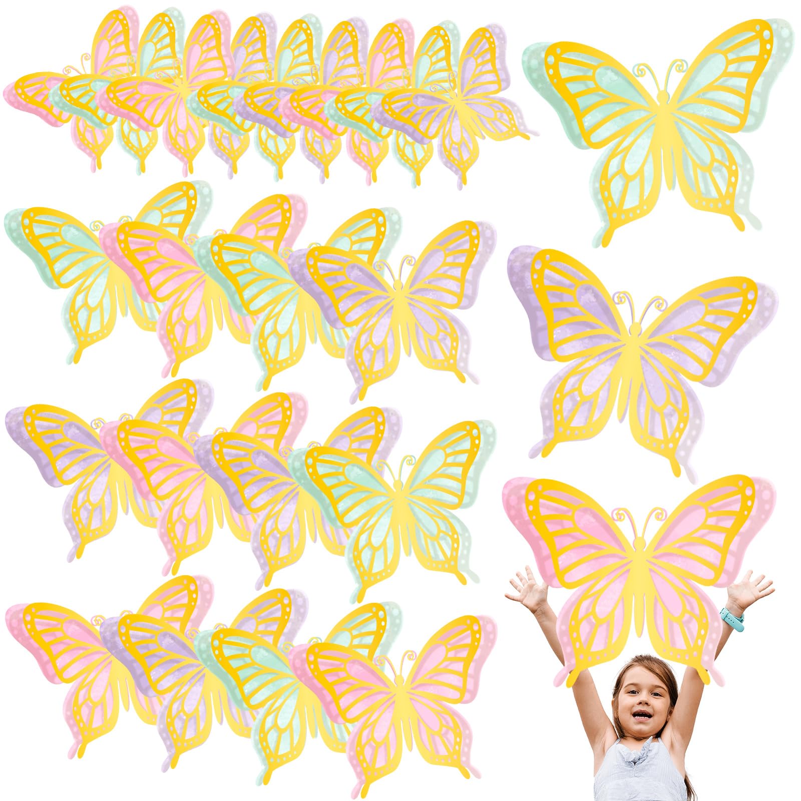 Estune 15 Pcs Large Butterfly Party Decoration 3D Paper Butterfly Stickers 2 Sizes Butterfly Wall Decor Giant Butterfly Decorations for Birthday Baby