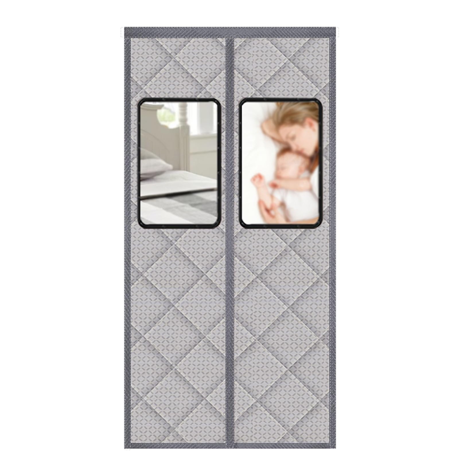 VFDVSWZSA door curtain, Thickened and Wear-resistant, Easy to Clean, with Visual Window(Gray,140 * 220cm/55.1 * 86.6in)