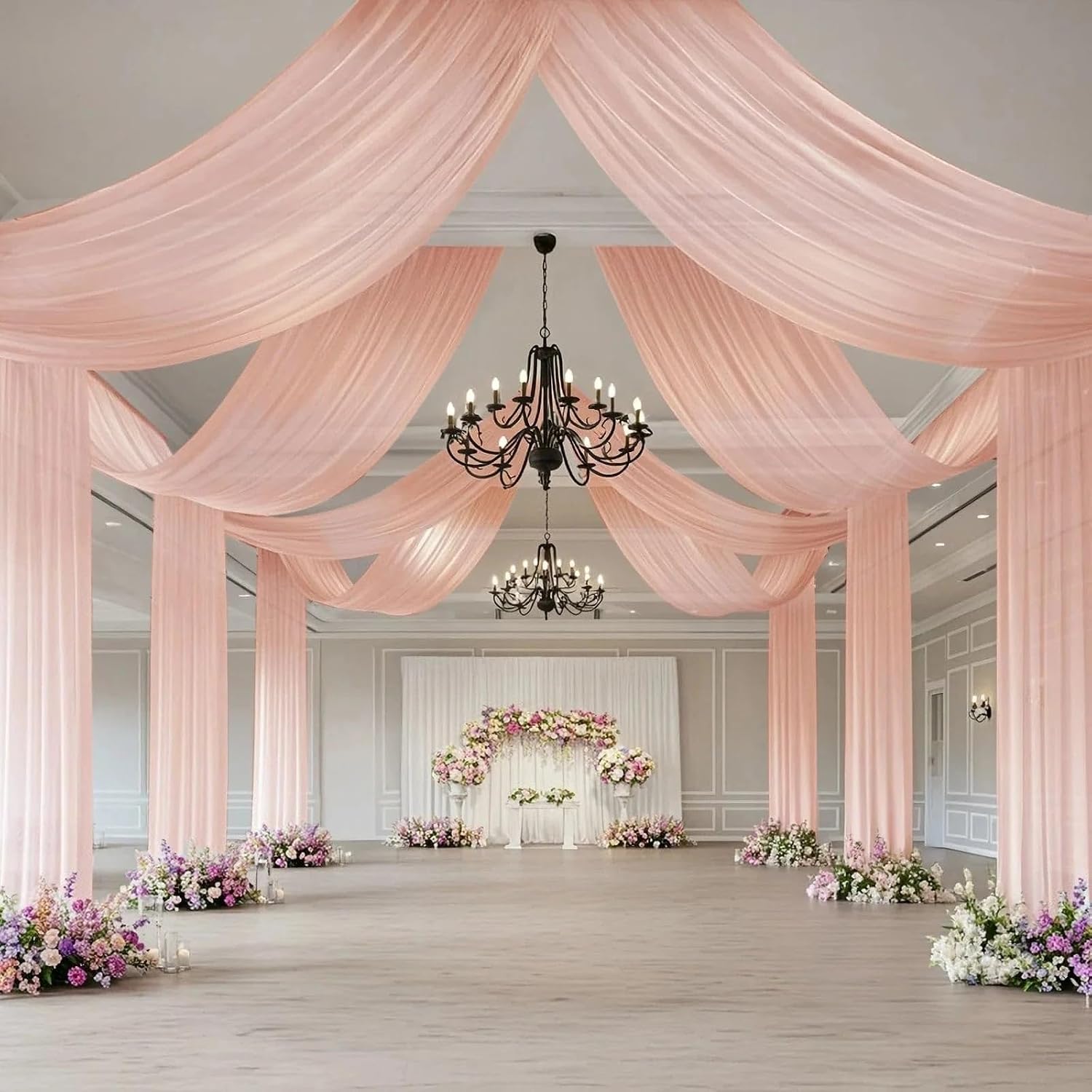 Blush 5x32 feet Sheer Curtain Backdrop Wedding Drapery Panel Party Events Reception Home Ceiling Decorations Supplies