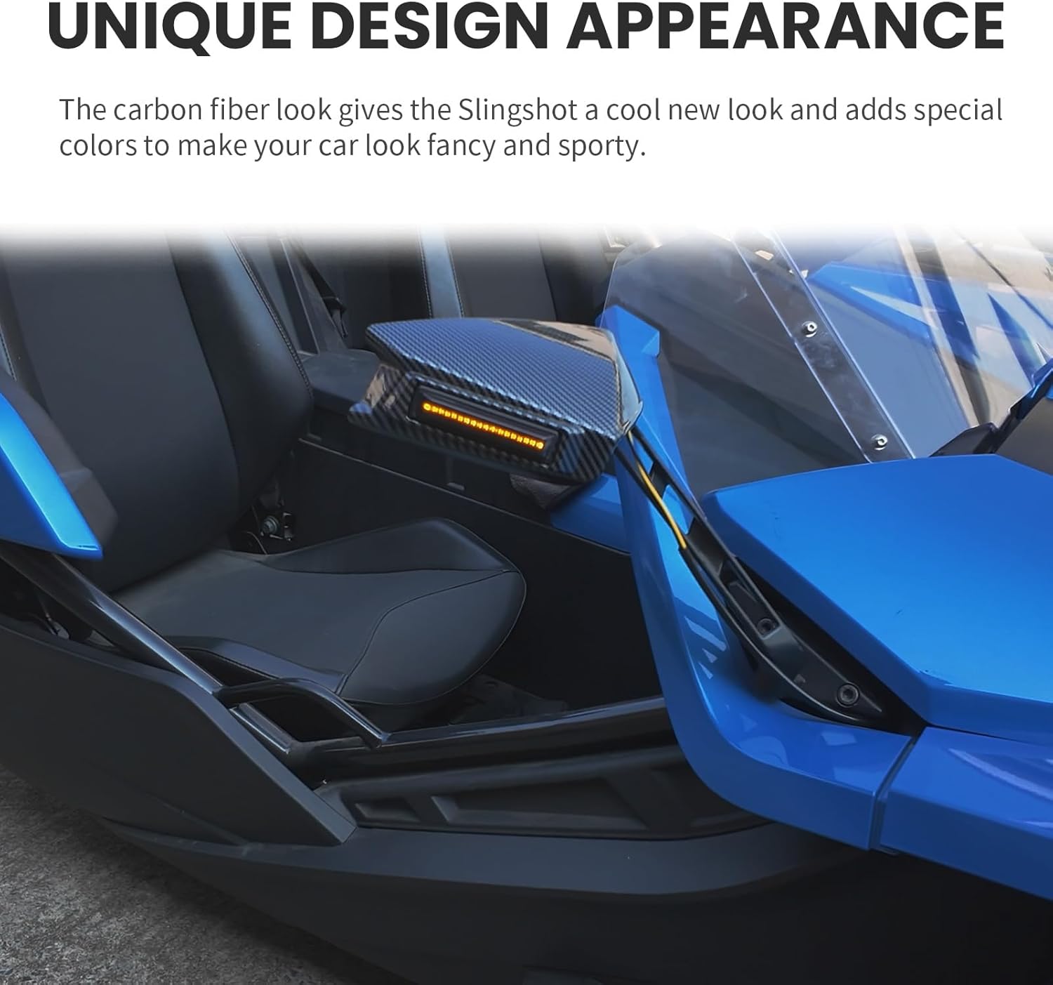Side Rearview Mirror Guard Cover w/Light for Slingshot, Carbon Fiber Style Reverse Mirror Frame Cover Trim Decoration with w/Turn Signal Marker Light for Polaris Slingshot 2015-2023 Accessories