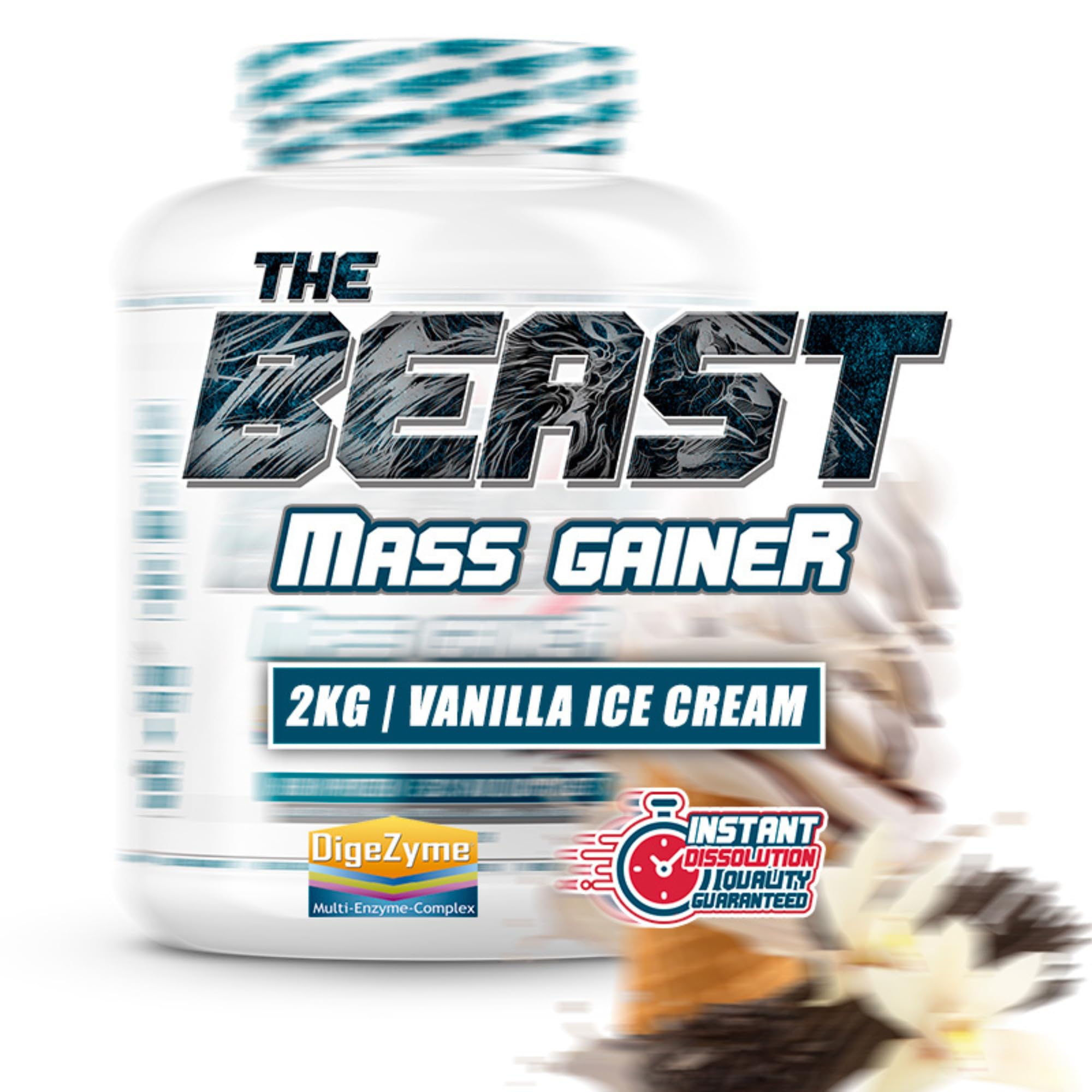 The Beast Mass Gainer | 2 kg | Vainilla | Contiene Creatina Monohidrato | Ayuda a Subir de Peso | Alto en Carbohidratos y Proteínas