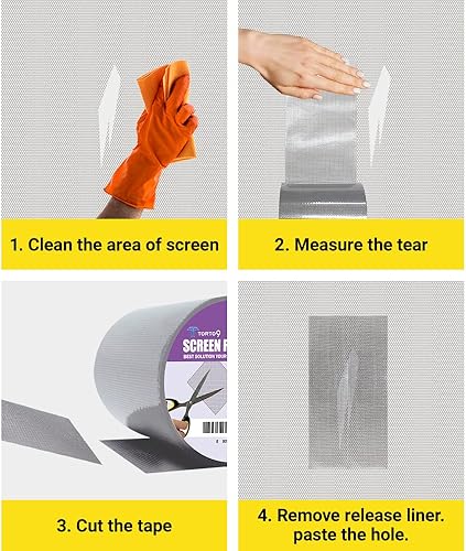 Miniatura 7 de Kit de reparación de pantalla de ventana, 3 capas adhesivas fuertes e impermeables de malla de fibra de vidrio (gris, 4 pulgadas x 15 pies)