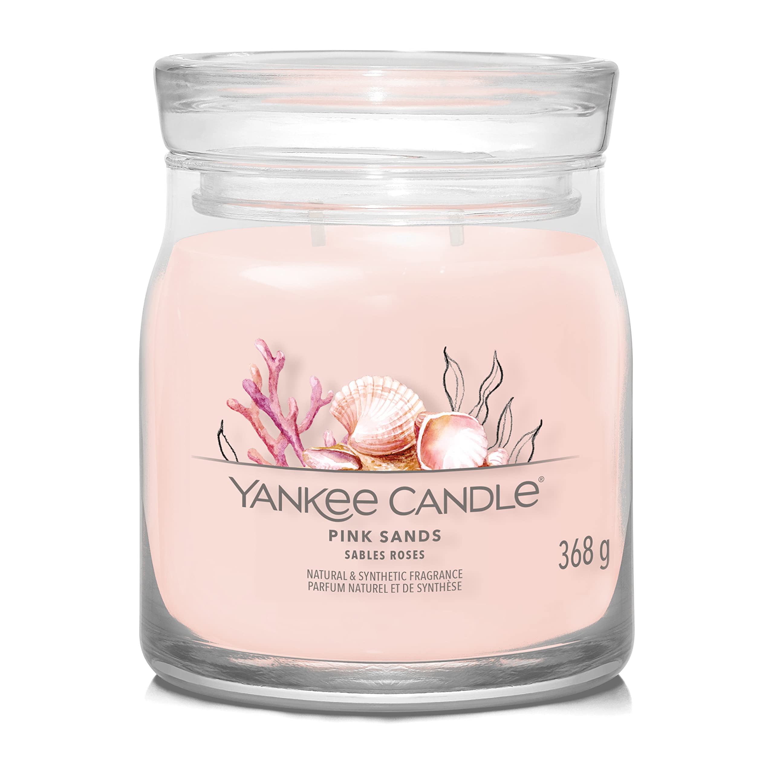 Yankee Candle Signature Bougie parfumée | Pink Sands Bougie en pot moyenne avec double mèche | Mélange de cire de soja à combustion longue | Cadeau parfait pour femme