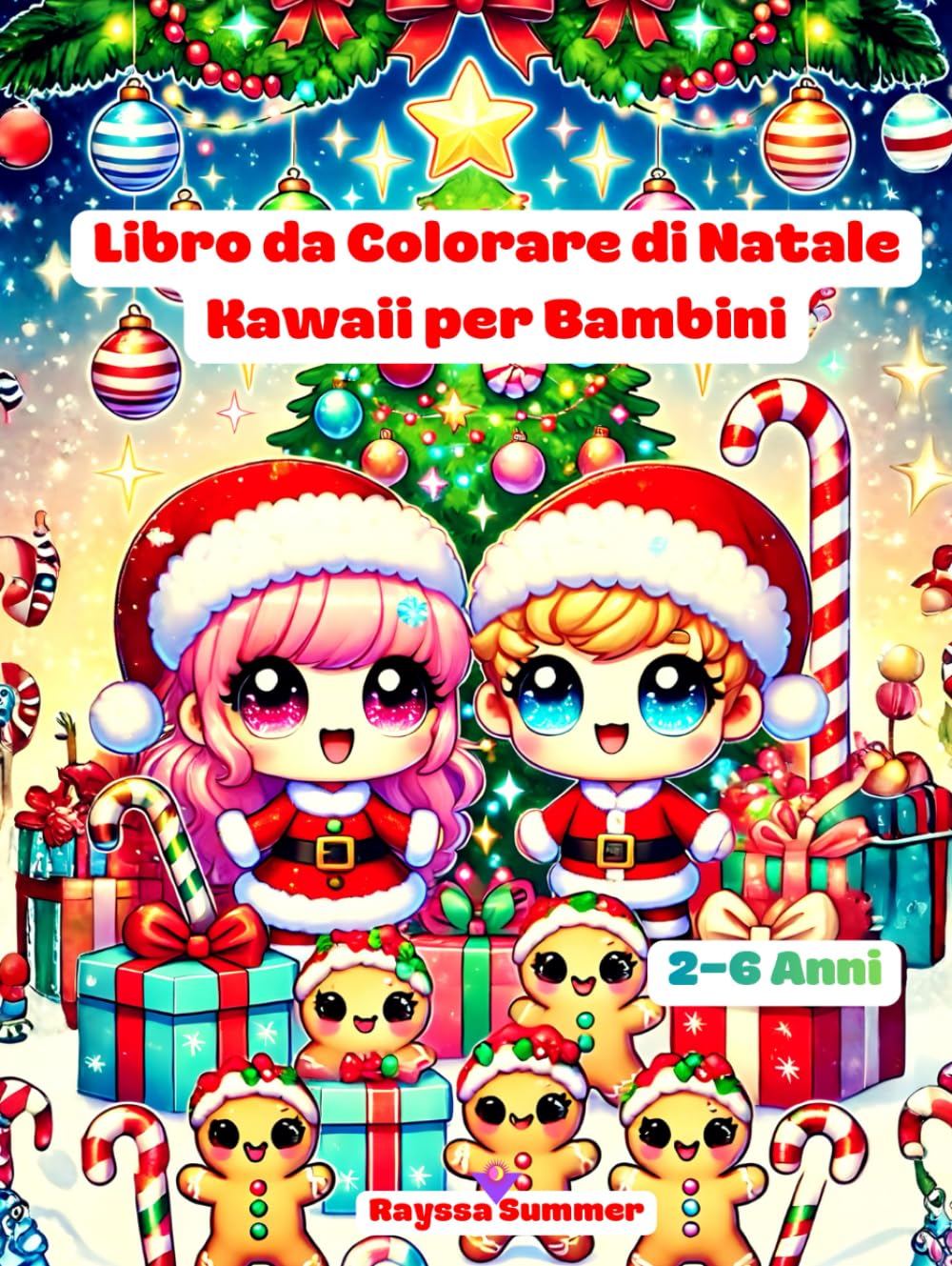 Libro da Colorare di Natale Kawaii per Bambini 2–6 Anni: Divertenti e Facili Disegni di Natale da Colorare con Babbo Natale, Renne, Pupazzi di Neve e Tanto Altro!