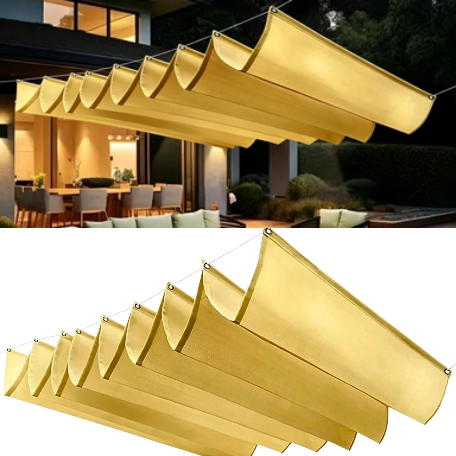 Filet d'ombrage rétractable beige pour pergola et terrasse sur mesure