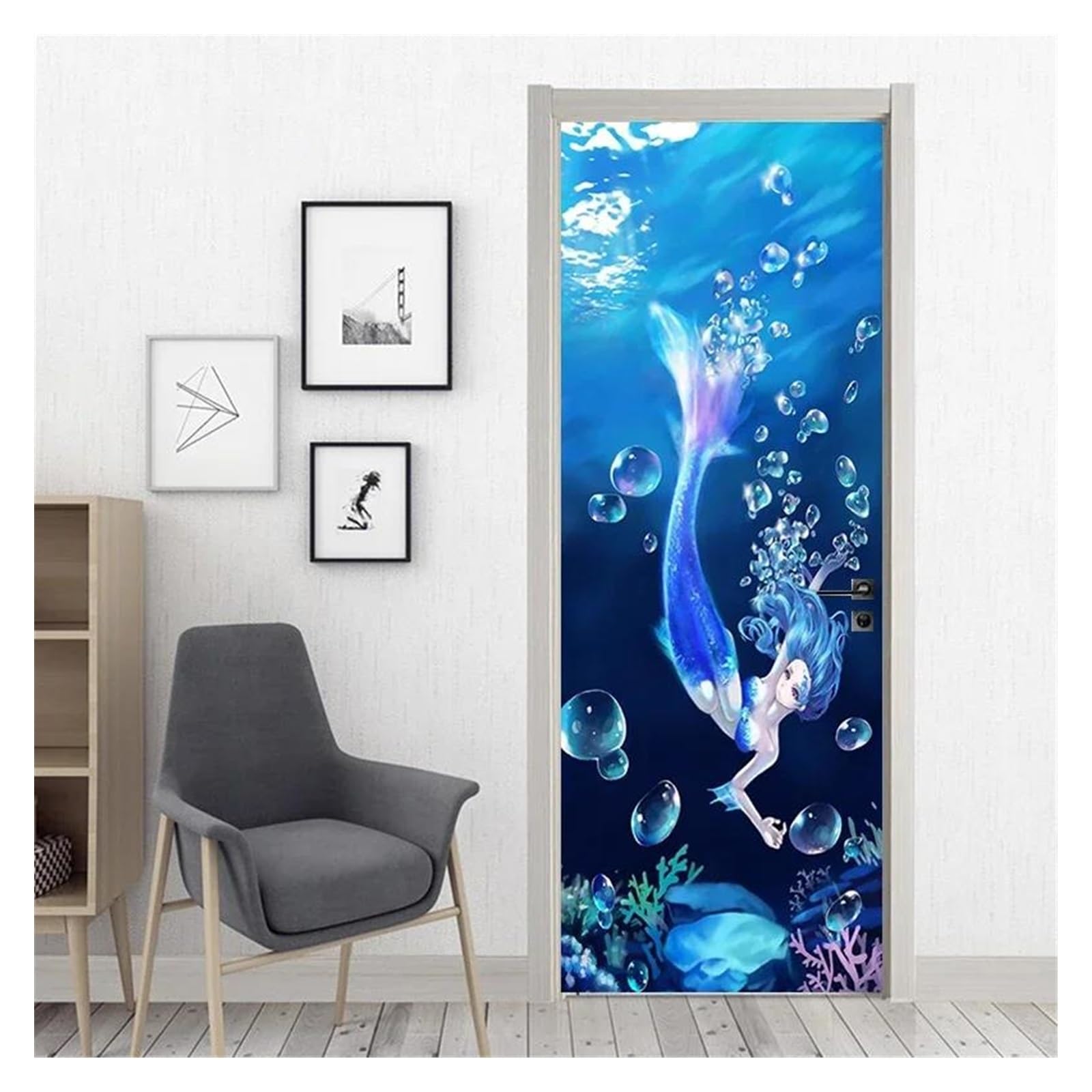 Sticker de porte animal marin luxe 95x215cm pour entrée et salon