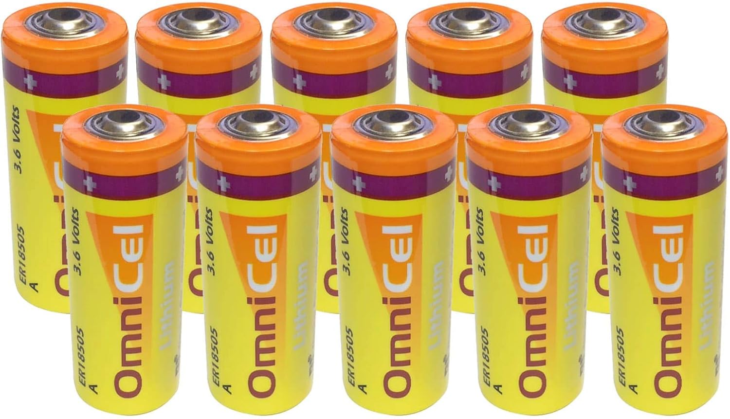 10x Omnicel ER18505 3.6V 3.8Ah Size A Lithium Battery For Computer RAM, CMOS Circuit memory backup power, Medical equipment, Radiocommunication, Numerical control machine tool, Taximeter