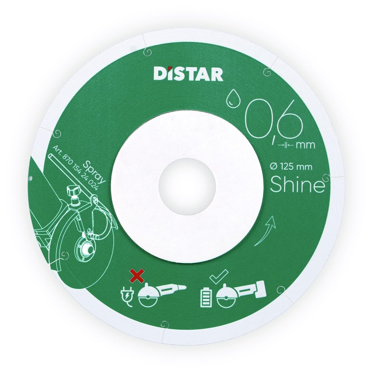 Distar Shine Disco da taglio diamantato, 125 x 0,6 mm, taglio umido per gres porcellanato e ceramica, ultra silenzioso