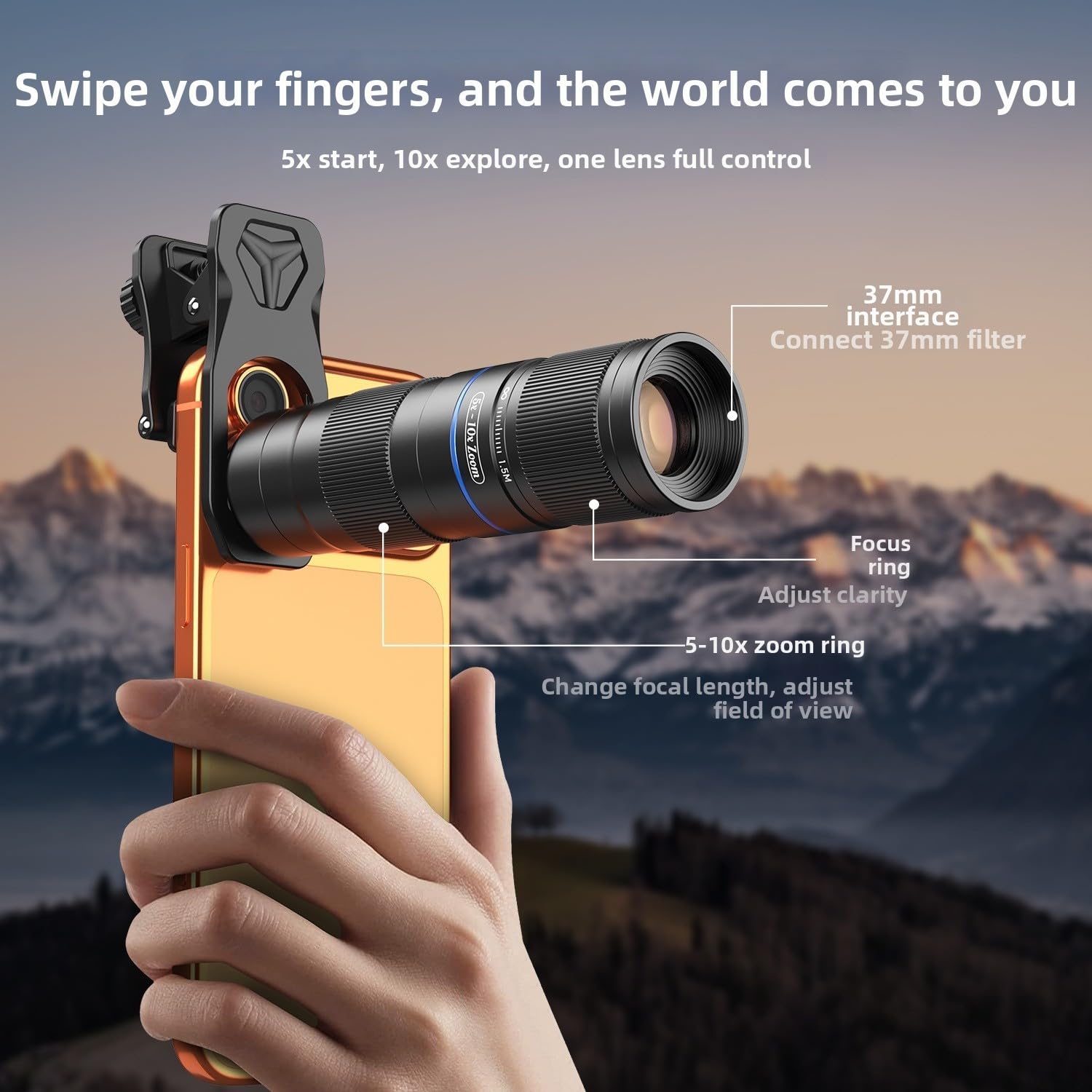 Teleobjetivo de zoom 5-10x totalmente metálico para teléfono móvil, telescopio monocular de aluminio de aviación para conciertos y deportes, accesorio profesional de cámara HD