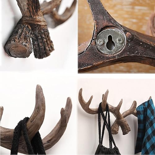 Miniatura 5 de Mural Art Ganchos de pared vintage con cuernos de ciervo para colgar ropa, sombrero, bufanda, llave, Navidad, reno, cuernos de ciervo, colgador de