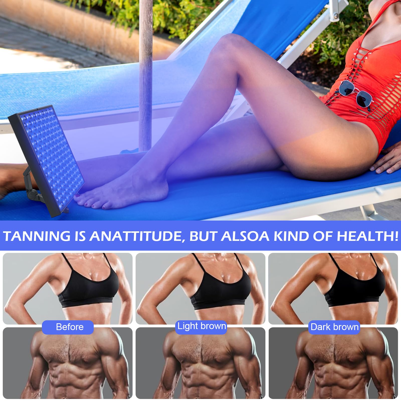 Lámpara Bronceadora,45W 460nm Bronceador Facial Solarium para el Hogar,Home Lámpara Autobronceador Facial y Cuerpo 225 LEDs con Soporte Ajustable y Proteccion Ocular