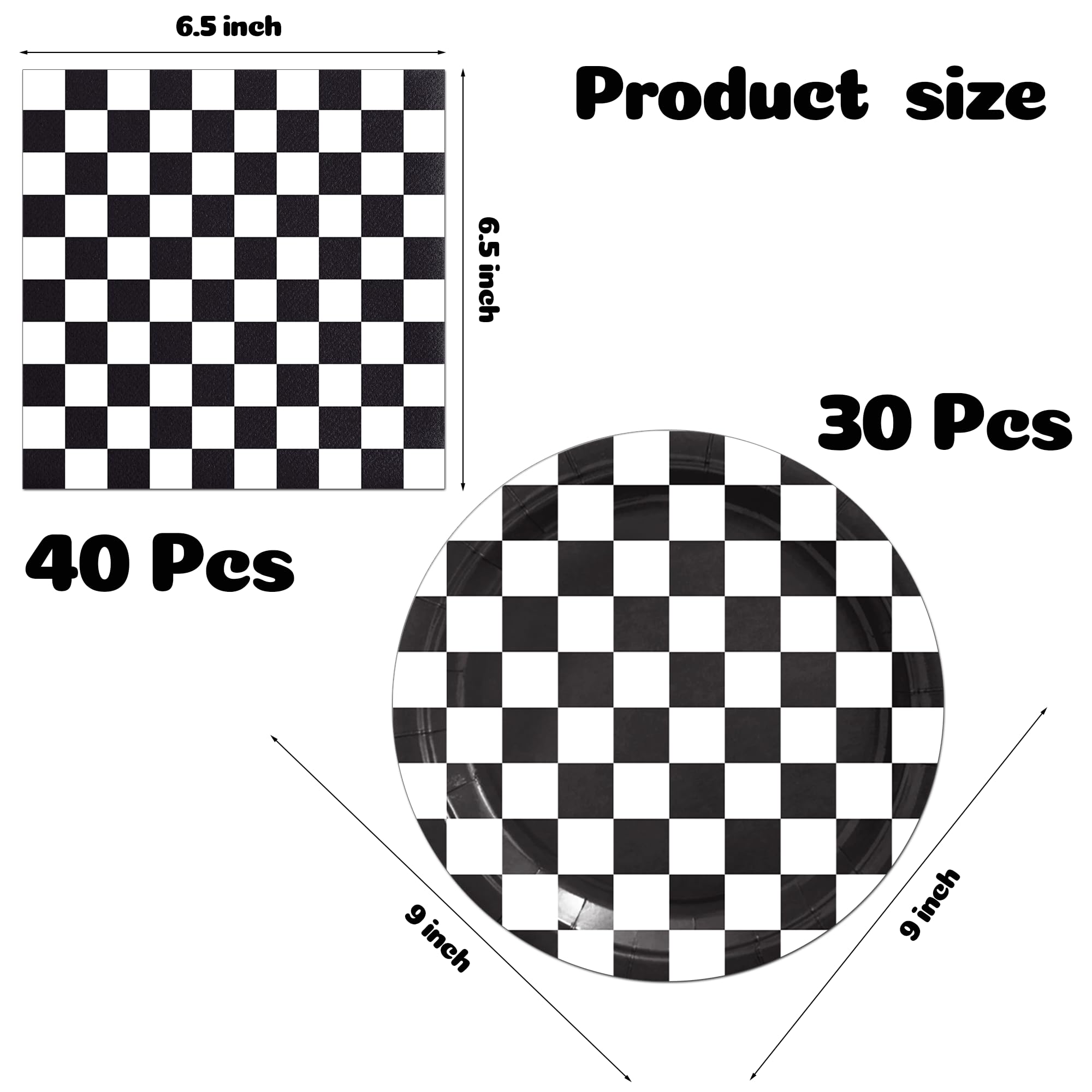Black and White Checkered Birthday Party Plates and Napkins for 30 Guests 70 Pcs Checkered Party Supplies Disposable Tableware Set for Race Car Theme Birthday Party Supplies