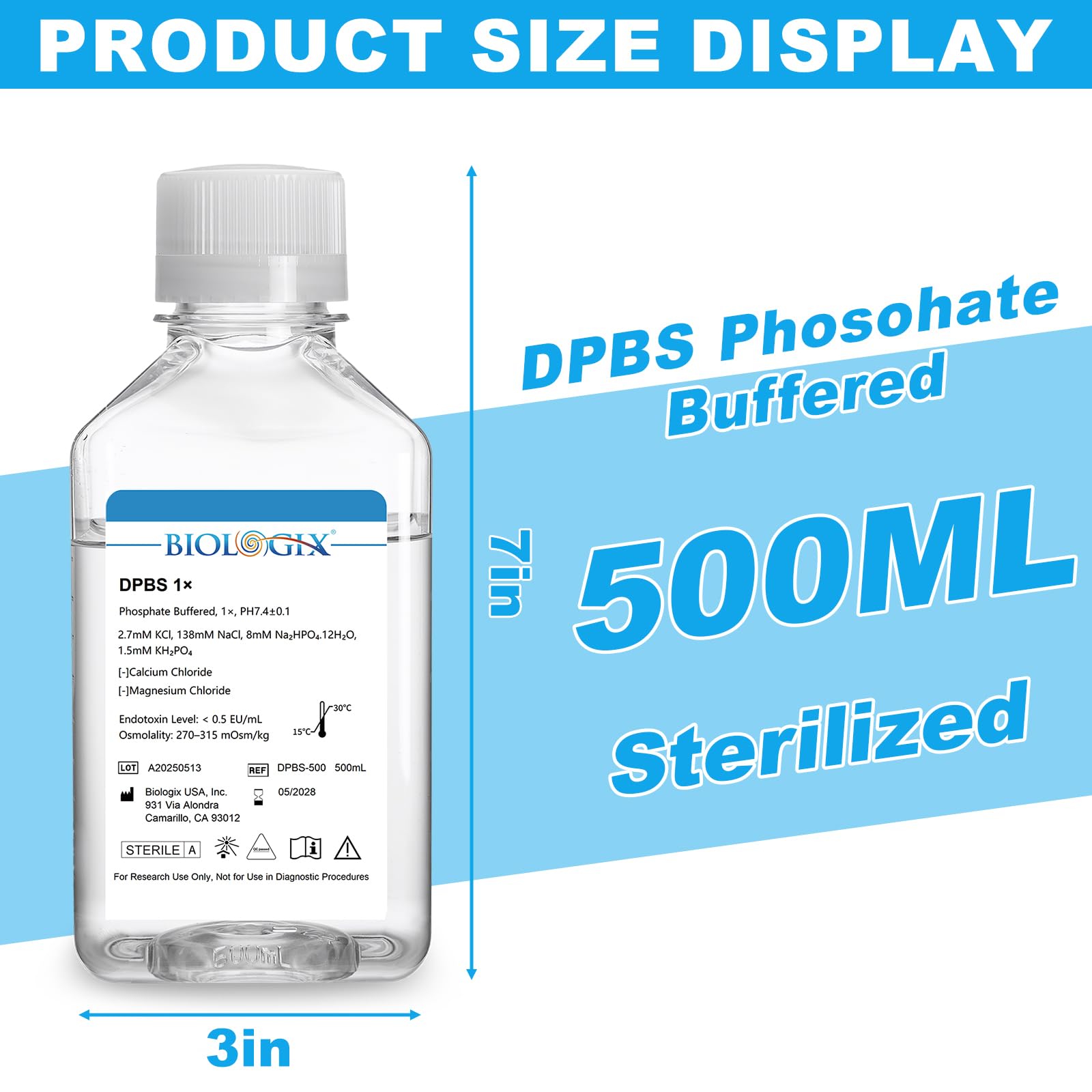 10 sztuk roztworu buforanowego 500 ml bez wapnia i magnezu, roztwór buforowy DPBS, 1 koncentrat, 7,4PH, filtracja 0,1 μm, sterylizacja (10 sztuk 500 ml)