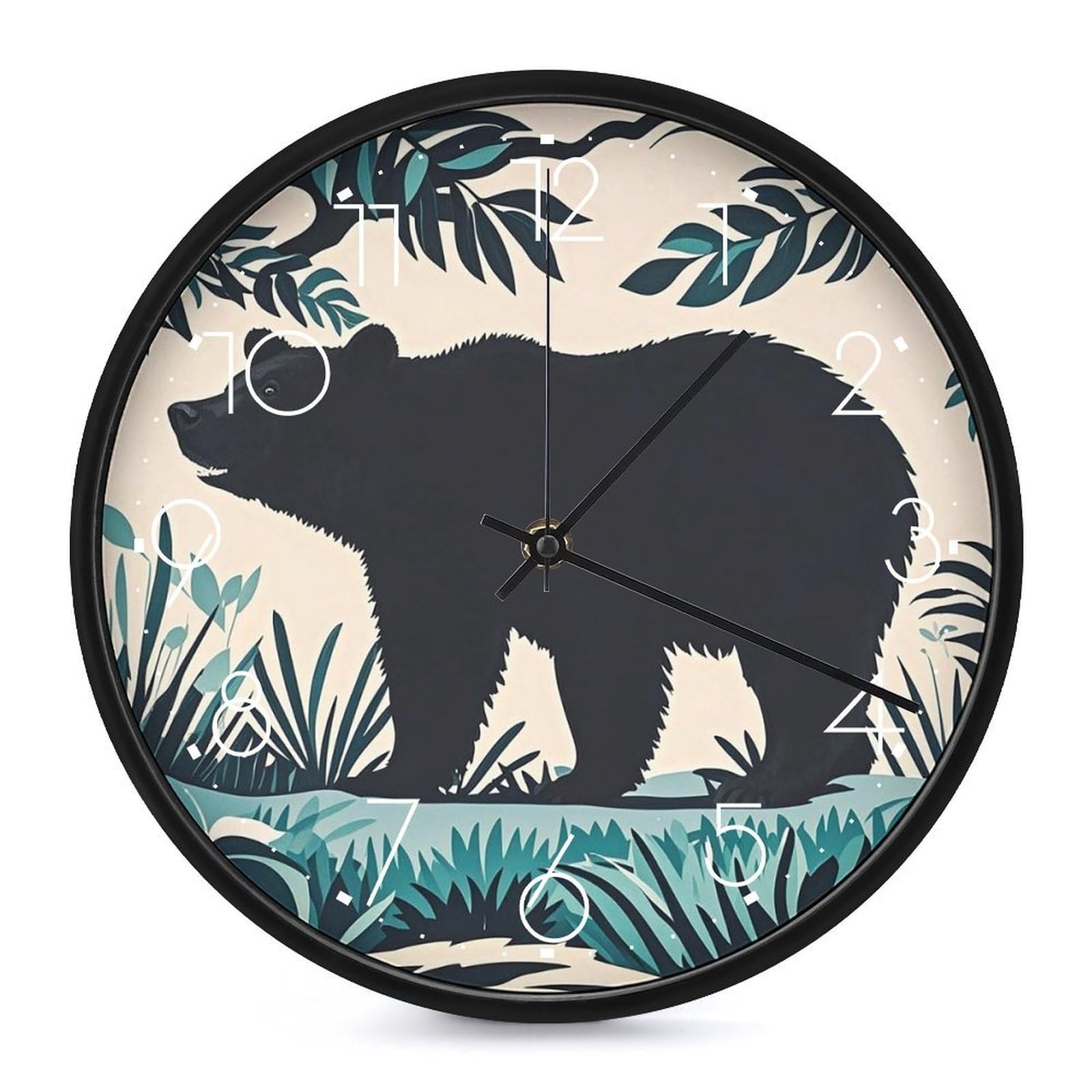 Horloge murale ours en silhouette noire ronde pour un bureau zen