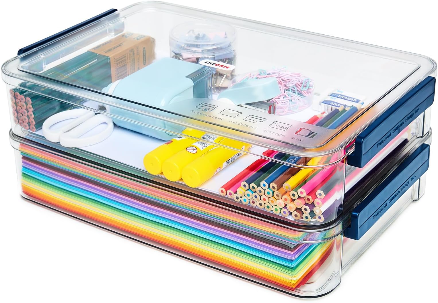 CATOOMUU 2 Pcs 5.5qt 9 x 13 Plastic Portable Project Case With Snap-Tight Latch Clear Stackable Storage Box With Lids Organizer Container For A4 File Photo Documents Scrapbook Craft Art Supplies