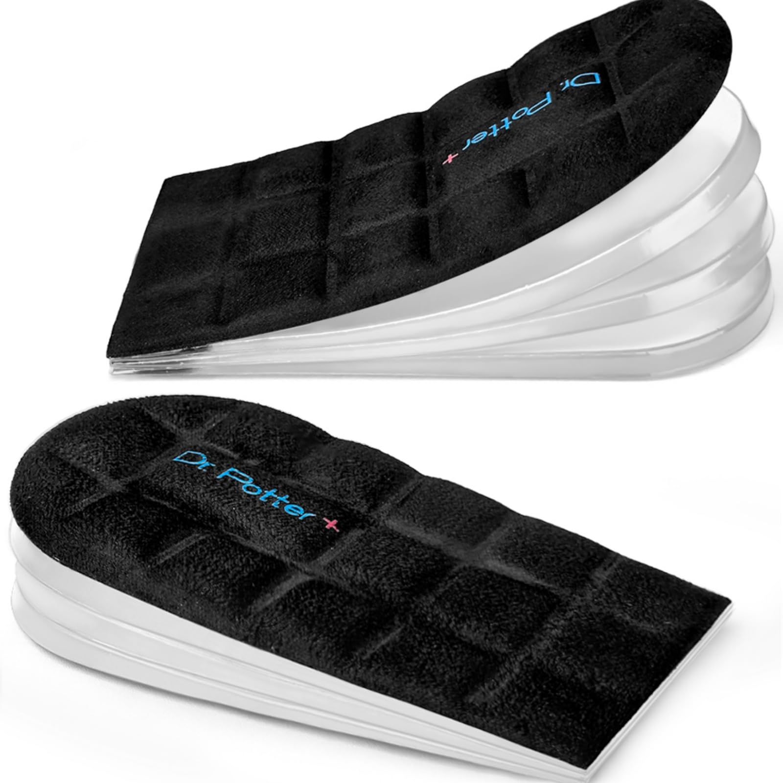 4 Layers Adjustable Height Increase Insoles, 1 Inch Heel Lift for Leg Length Discrepancies, Heel Cushions for Heel Spurs and Heel Pain, Heel Inserts for Women and Man (Black, Large)