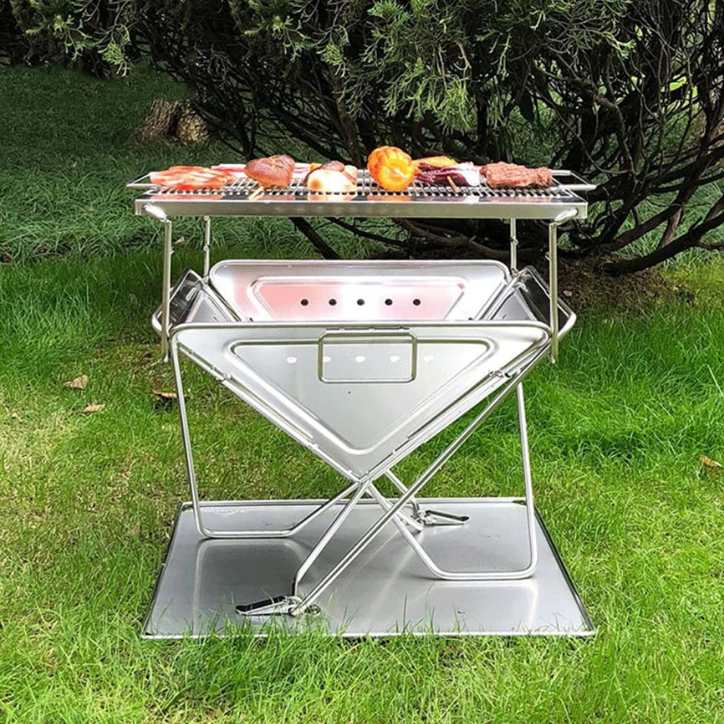 Ogród palenisko gospodarstwo domowe ognisko na zewnątrz zwiększenie zagęszczanie grill grill stal nierdzewna składany grill piec ognisko grill piec ciało miska ognisko do grilla (kolor: srebrny)