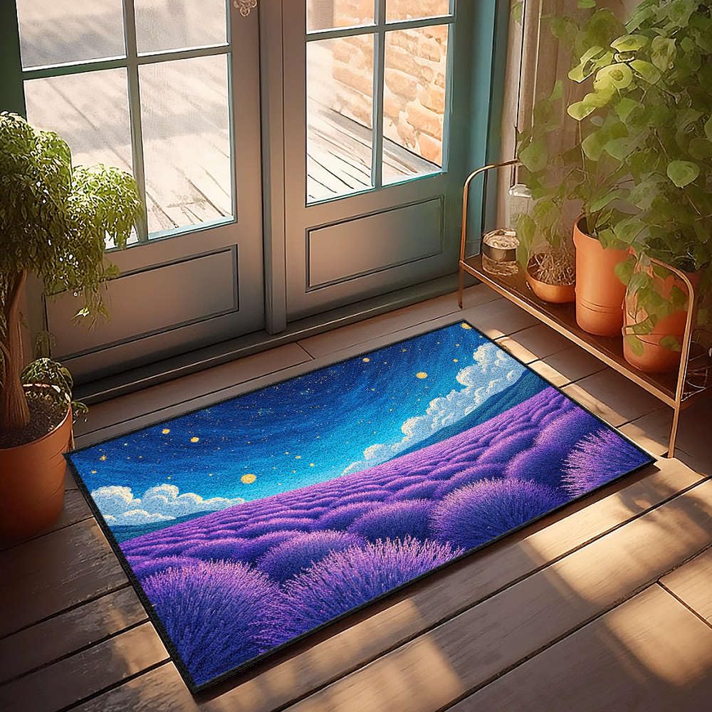 Tapis de porte lavande sous les étoiles déco amusante de bar pour porche accueillant 65 x 90 cm