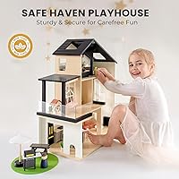 Vista 7 de Tiny Land Casa de muñecas, casa de muñecas familiar moderna con diseño realista, casa de muñecas de madera con muebles de 53 piezas, regalo ideal