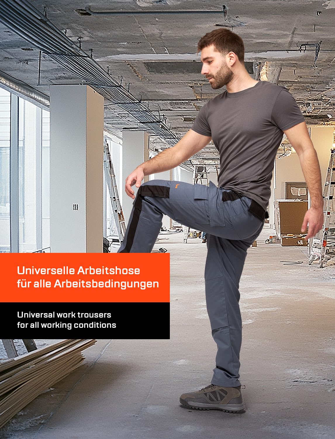 strongAnt® - Pantaloni Elastici da Lavoro Bianco - Pantaloni Pittore Stuckateur Addetto alle Pulizie, Tasca per Ginocchiere, Cerniera Lampo YKK + Bottone YKK - KERMEN - Fatto nell'UE