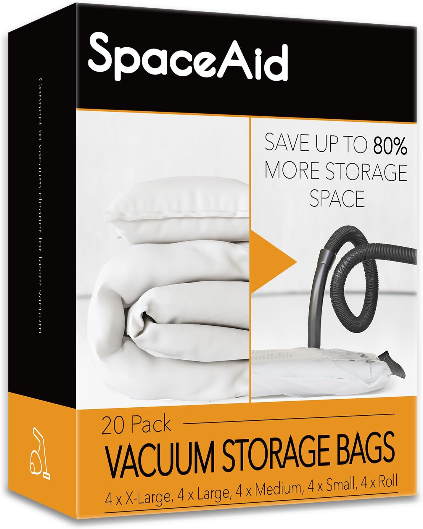 SpaceAid 20 Pack Vacuum Storage Bags, Space Saver Sealer Compression Bags for Comforters, Blankets, Pillows, Bedding, Clothes (4 Jumbo/4 Large/4 Medium/4 Small/4 Roll)