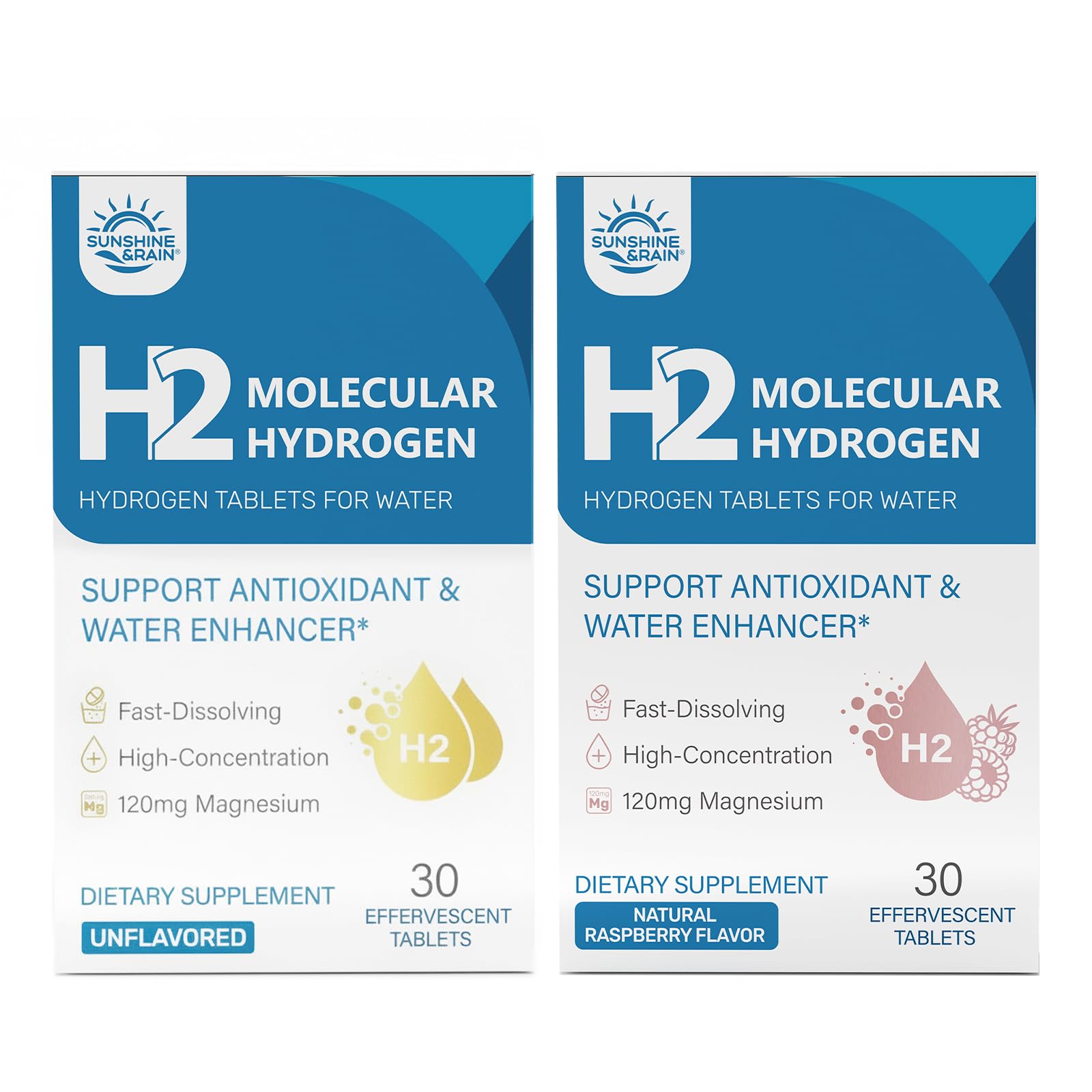 Hydrogen Tablets, Molecular Hydrogen H2 Tablets, 16 PPM Hydrogen Water Natural Raspberry & Unflavored 60 Count (Pack of 1)