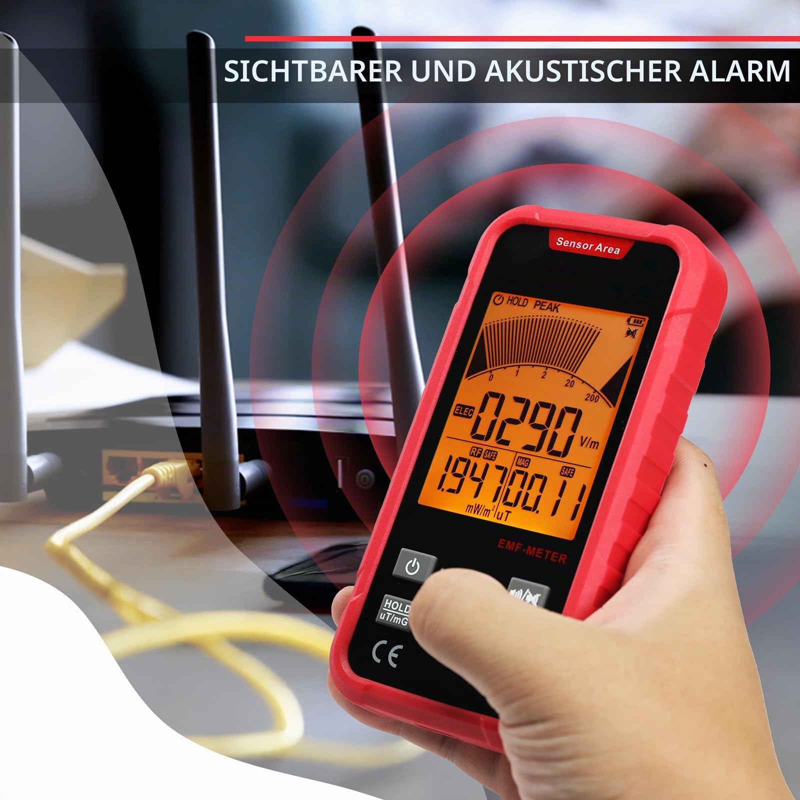 EMF Meter Digital 3in1 Elektrosmog Messgerät misst EF, RF, MF und WiFi Signal Wiederaufladbarer RF Detektor mit 3-Farben Hintergrundbeleuchtung & Summer Handheld EMF Detektor für Geisterjagd, Haushalt