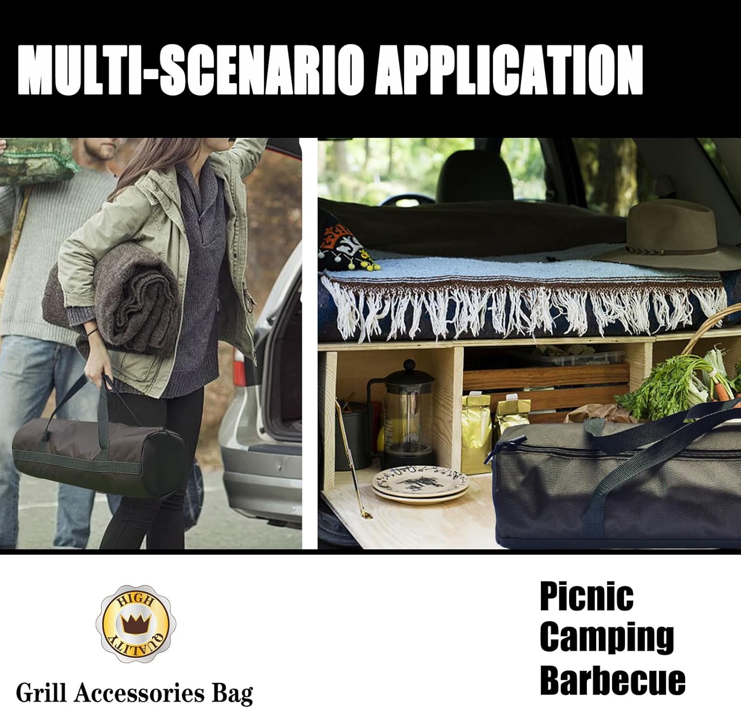 Grill Accessories Storage, Tool Bag for BBQ Grill, BBQ Tools Storage, Thickened Oxford Cloth Grill Bag, BBQ Gifts for Men.