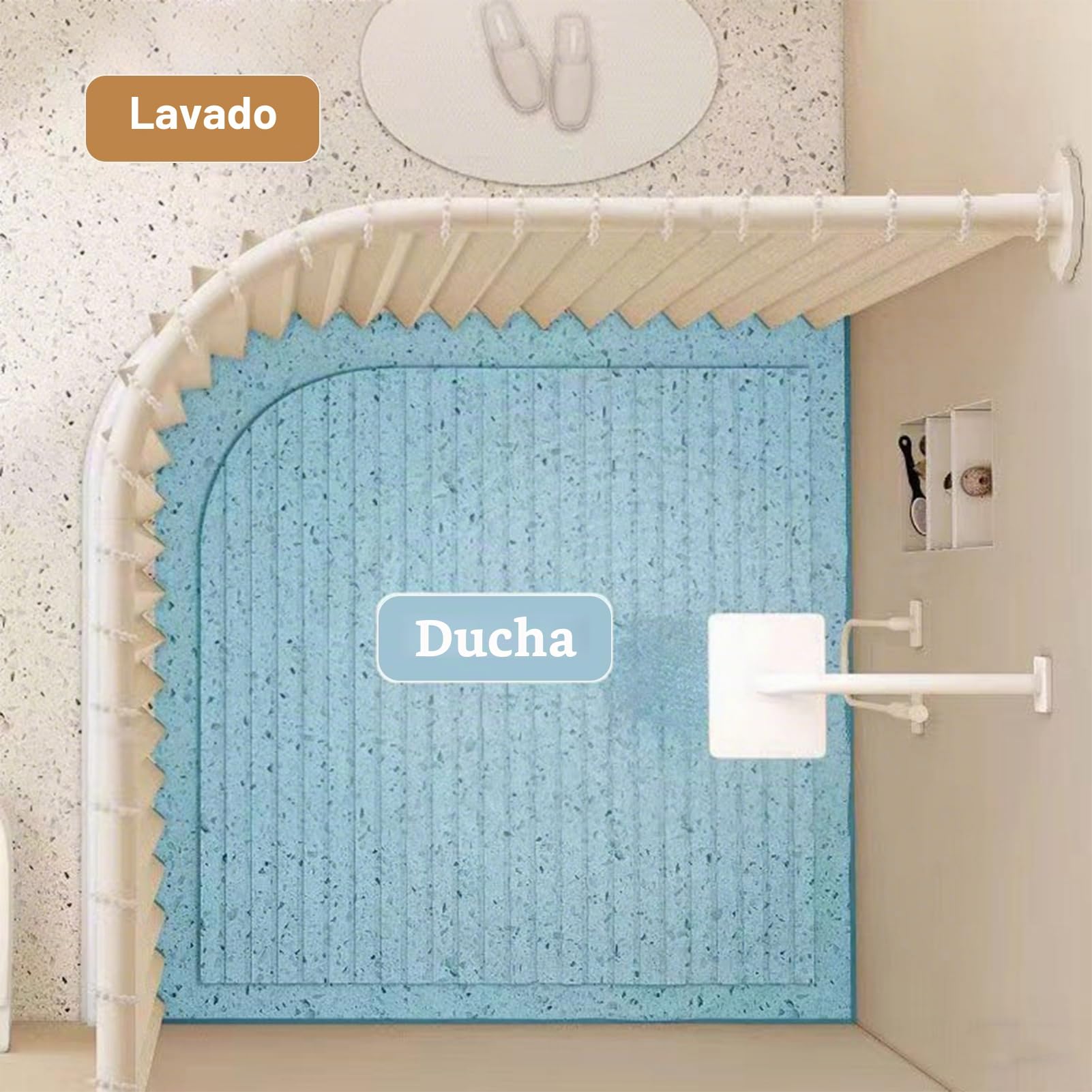 Cortina Ducha Plegable de Tela Magnética, Beige, 240x200cm | Cortina de ducha antimoho impermeable lavable para baño con ganchos, 230 g/m²