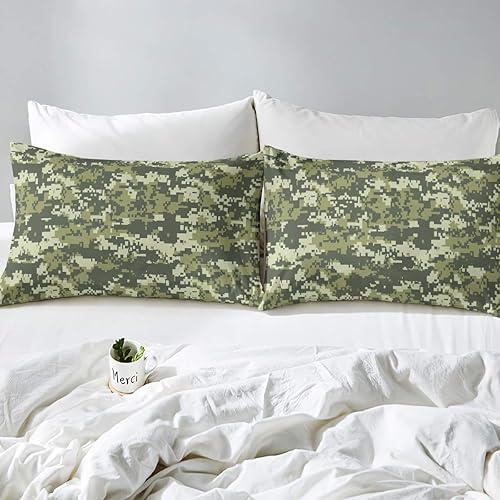 Miniatura 3 de Feelyou Juego de funda de edredón de camuflaje, juego de ropa de cama de camuflaje con temática de madera monocromática, estampado verde militar,
