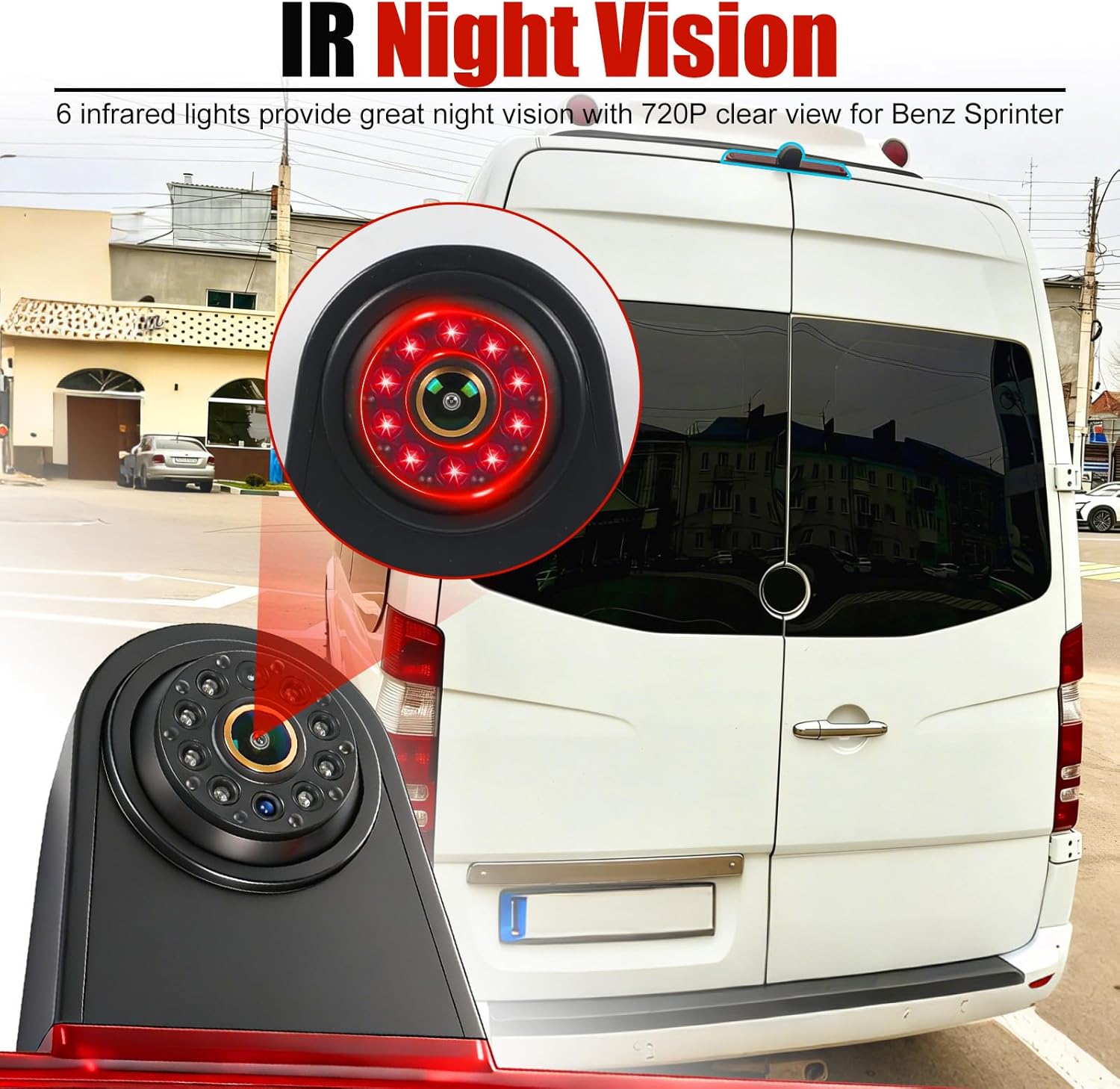 Brake Light Camera for 2007-2019 Mercedes Sprinter, Dodge Sprinter, VW Crafter Vans, Backup Camera with 6 IR LEDs Night Vision, Waterproof Roof Mount Reverse Camera Brake Light Replaces