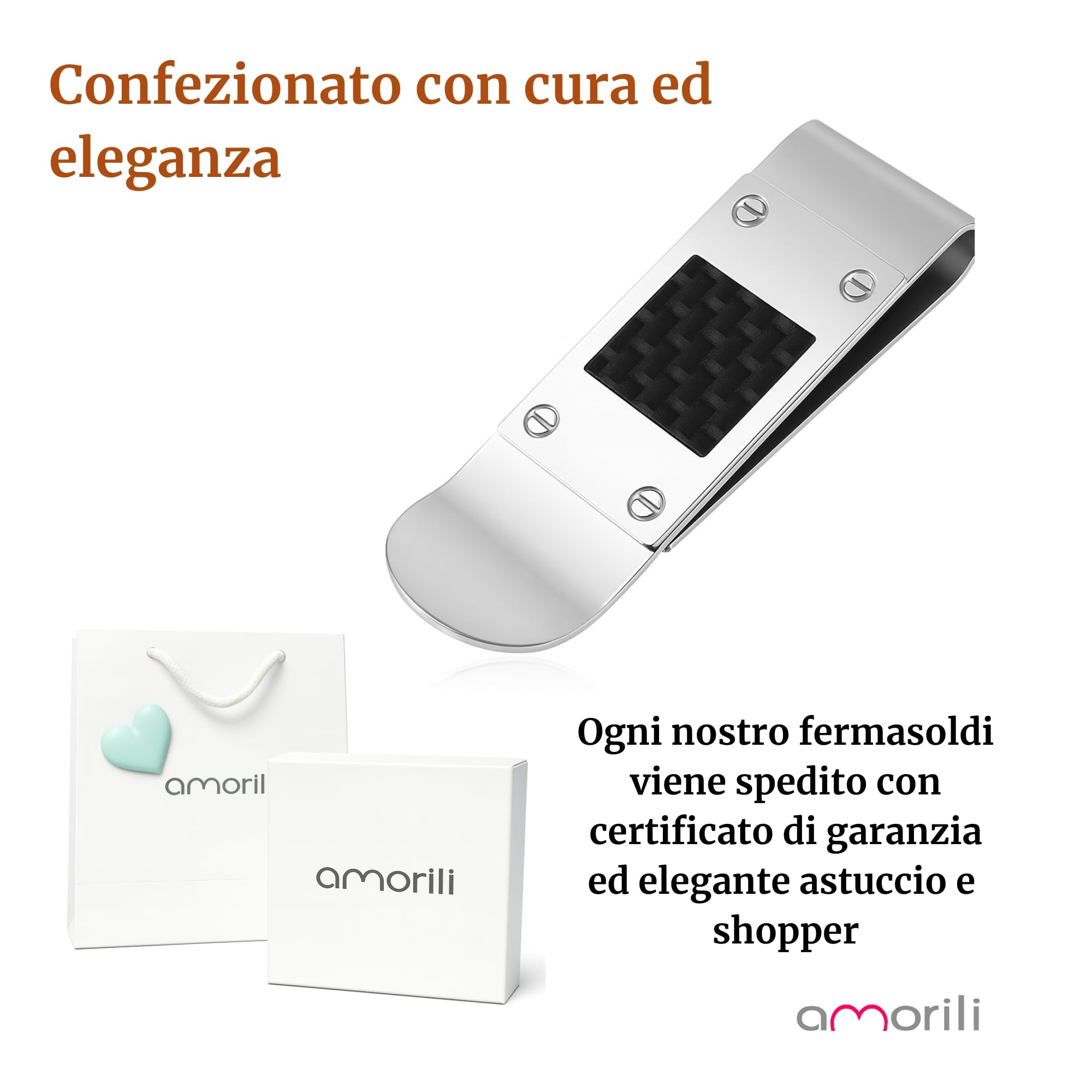 Porta Soldi Uomo Clip in Acciaio Inossidabile con Fibra di Carbonio – Fermasoldi Elegante e Resistente – Accessorio Minimal per Banconote e Carte – Idea Regalo Raffinata fsl026