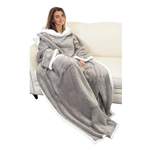 Catalonia Sherpa Wearable Blanket with Sleeves Arms, Comfy Sleeved TV Wrap Blanket, Large Snuggly Throw for Women and Men, Gift for Her