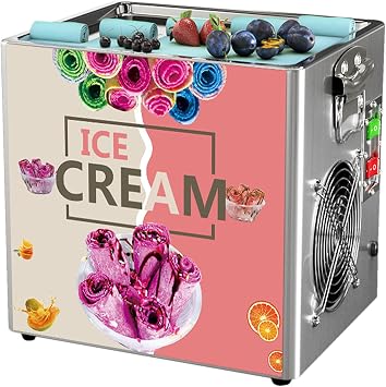 Fried Ice Cream Roll Machine, Stainless Steel Commercial Roll Ice Cream Maker Square Fry Ice Cream Pan, Frozen Yogurt, Ice Cream