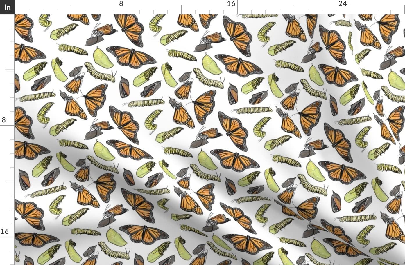 Spoonflower Fabric - Monarch Entomology Butterflies Stem Insects Scientist Entomologist Printed on Organic Cotton Sateen Fabric by The Yard - Sewing Quilting Apparel Home Decor