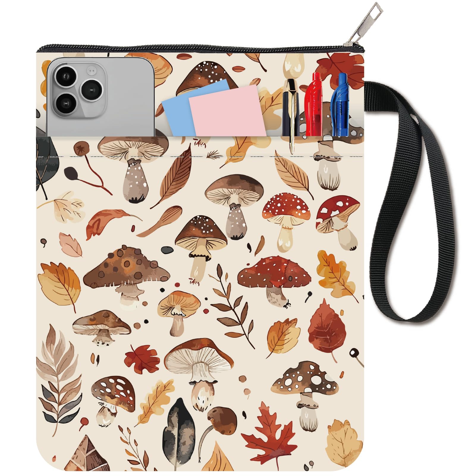 CRASPIRE Mushroom Book Covers Leaf Book Protector Book Sleeve for Paperbacks Washable Fabric Cloth Book Cover with Zipper and Extra Sleeve Pocket for Book Lovers Classmate Gifts