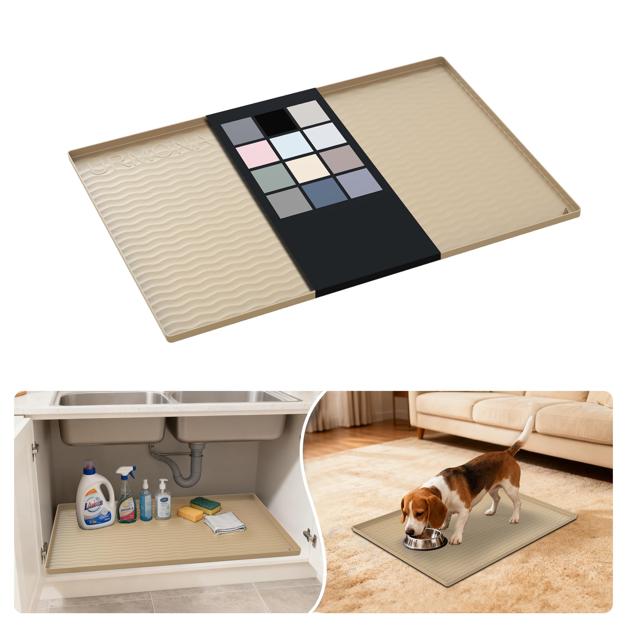 URMONA Waterproof Silicone Under Sink Mat, 28 x 22 in, Flexible Shelf Liner