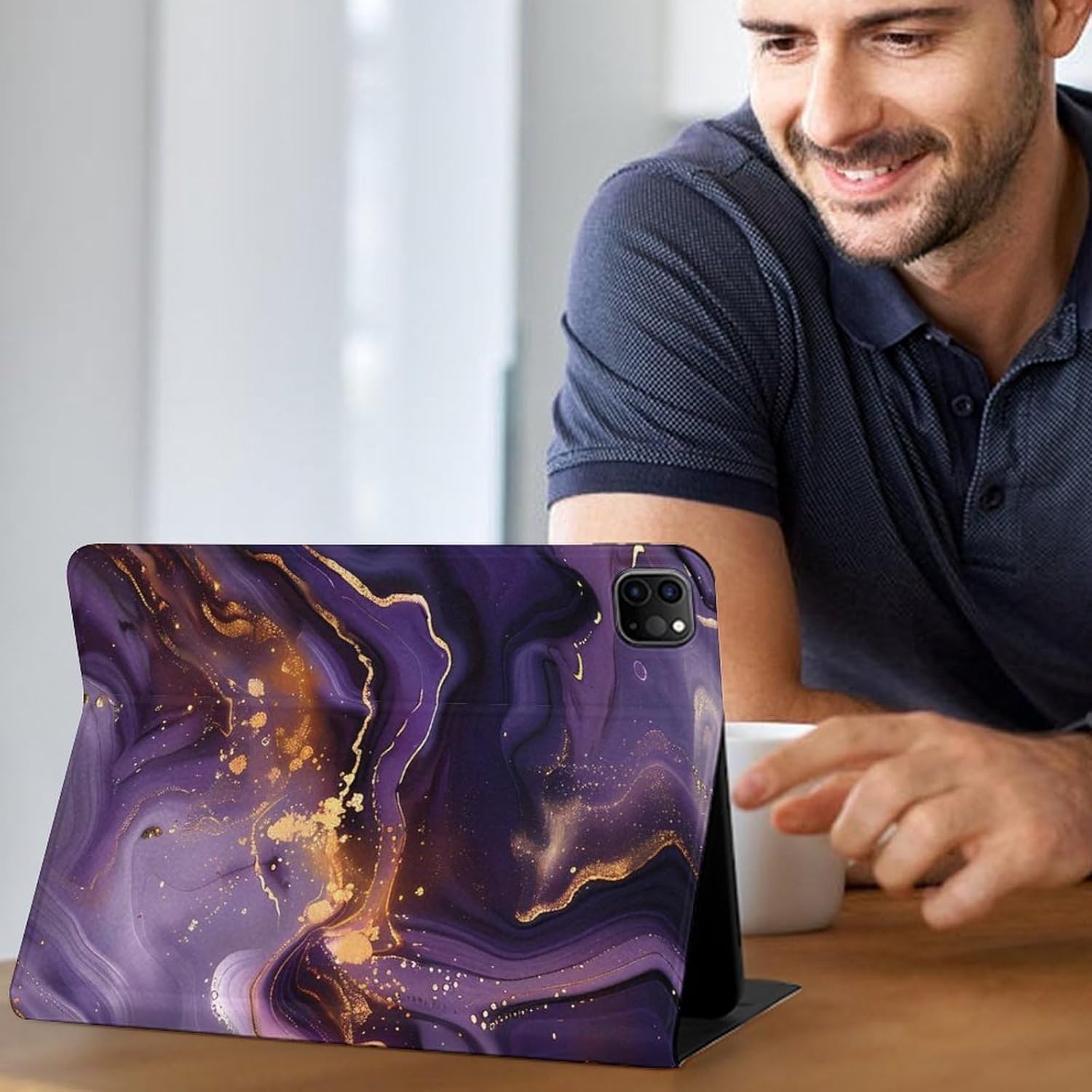 Purple and Gold Abstract Printed Case Trifold Stand Protective Cover Compatible with IPAD Pro 20/21/22(11in)