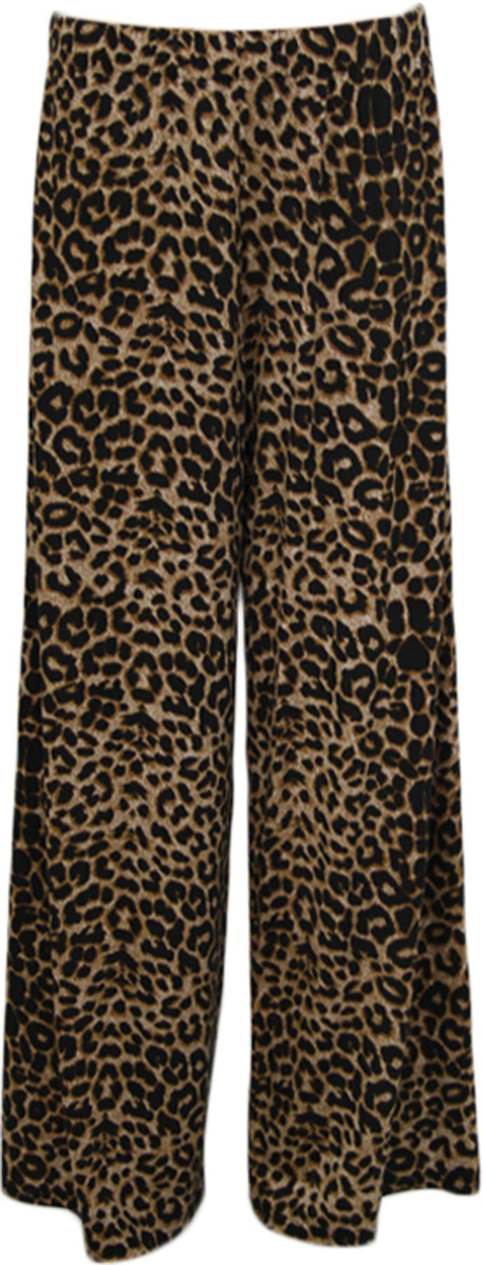 Wearall Women's Brown Plus Size Animal Leopard Print Palazzo Wide Leg Trousers - 24/26