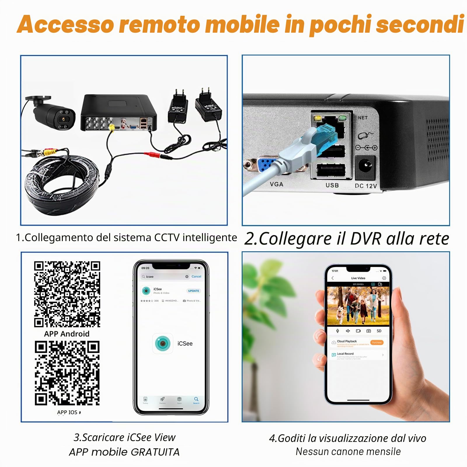 DVR per sorveglianza 8 canali H.265+ con HDD da 500G, DVR CCTV ibrido 6-in-1 per telecamere CVBS/AHD/TVI/XVI/CVI/IP, DVR per telecamere di sicurezza per sistema di sorveglianza domestica, APP mobile e