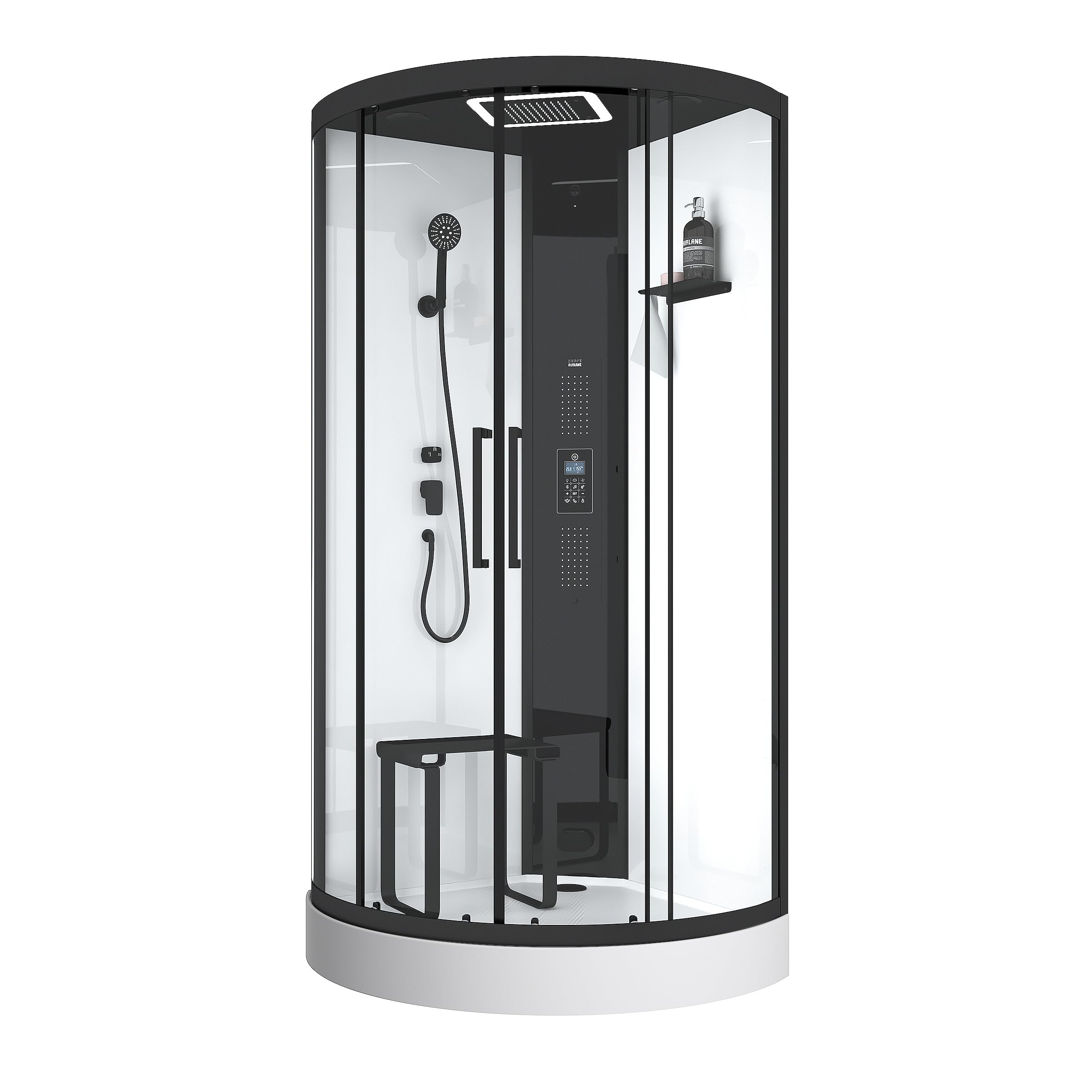 Marwell Spa Round kabina prysznicowa parowa, 95 x 95 x 218 cm, kompletny zestaw z akrylową wanną i kranem, z deszczownicą LED, radiem i głośnikiem Bluetooth