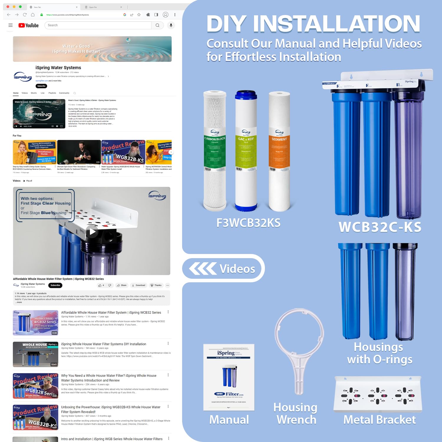 iSpring Sistema de filtración de agua de metales pesados para toda la casa, reduce plomo, cloramina, PFAS, cloro, sedimentos, sistema de filtración de agua de 3 etapas, entrada y salida de 3/4