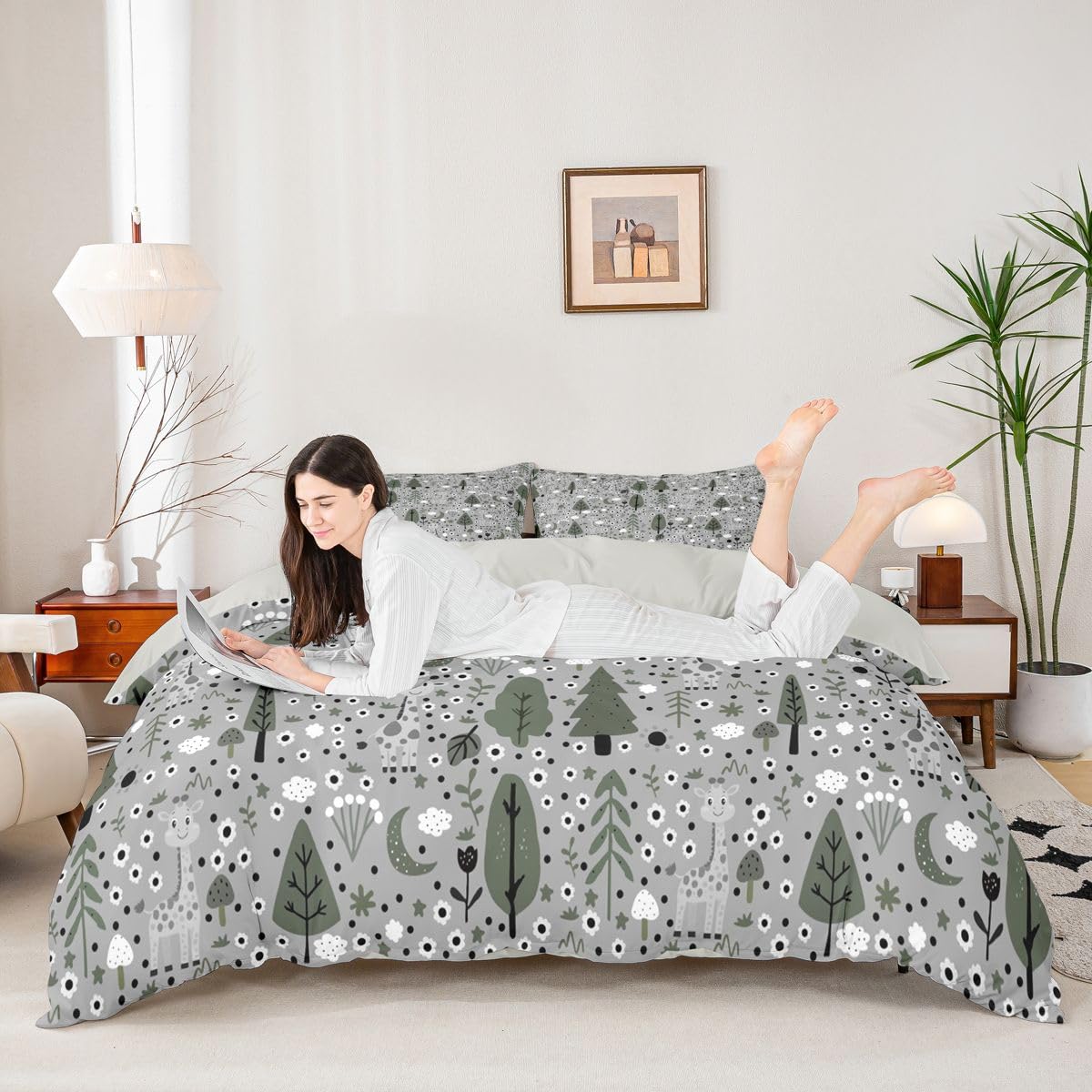 Homewish urocza żyrafa podwójny zestaw pościeli śmieszne zwierzęta leśne poszewka na kołdrę kemping styl kreskówkowy poszewka na kołdrę las motyw zwierzęcy zestawy łóżek