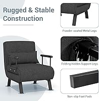 Vista 7 de KOMFOTT Sofá cama convertible 4 en 1 plegable con respaldo ajustable de 6 posiciones, tumbona tapizada con almohada extraíble, sofá reclinable