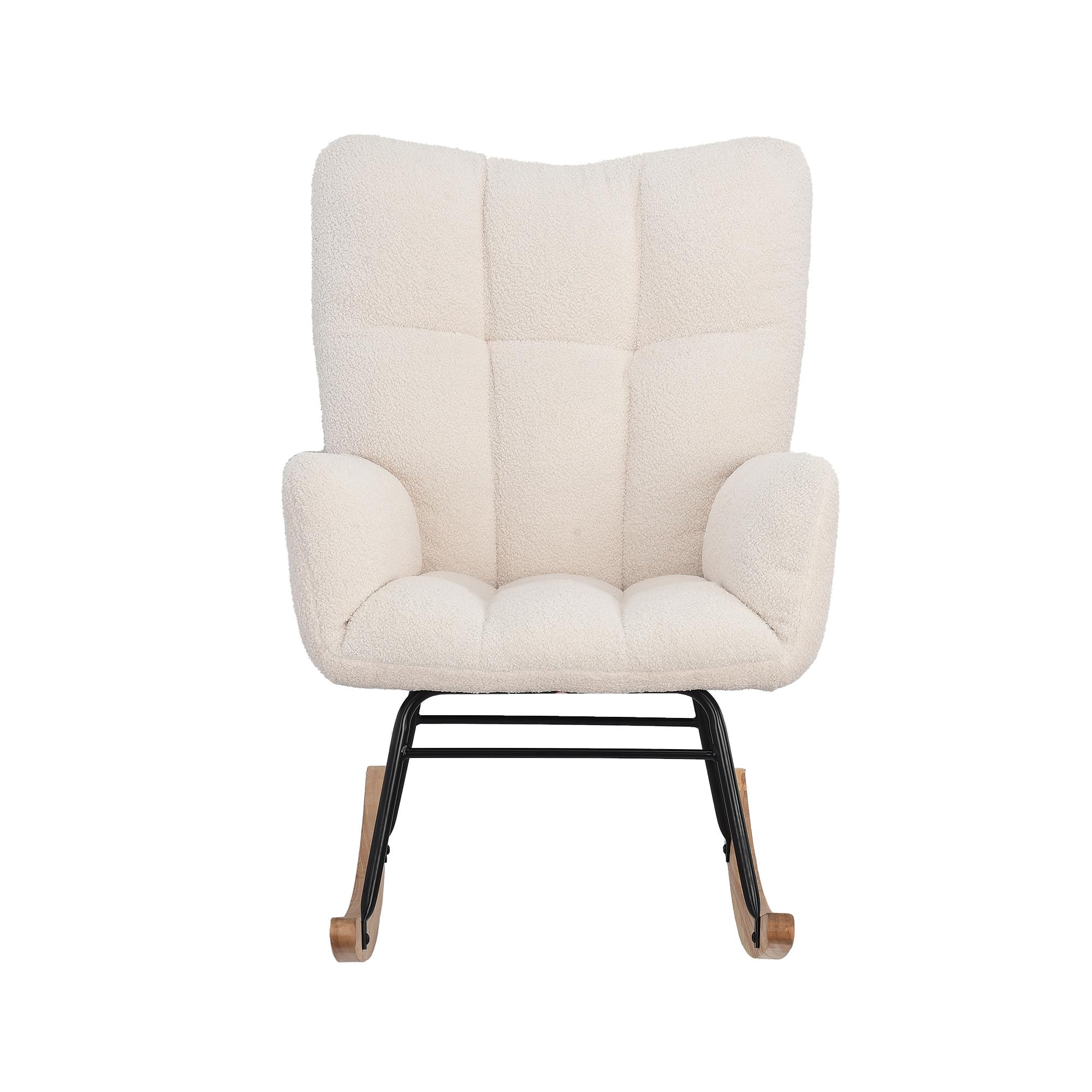 MEXUS Chaise à Bascule, Coussin en Laine à Dossier Haut, Chaise Longue Moelleuse et Chaise d'allaitement, Convient au Salon, à la Chambre, à la Chambre de bébé et à la Salle de Lecture, Beige