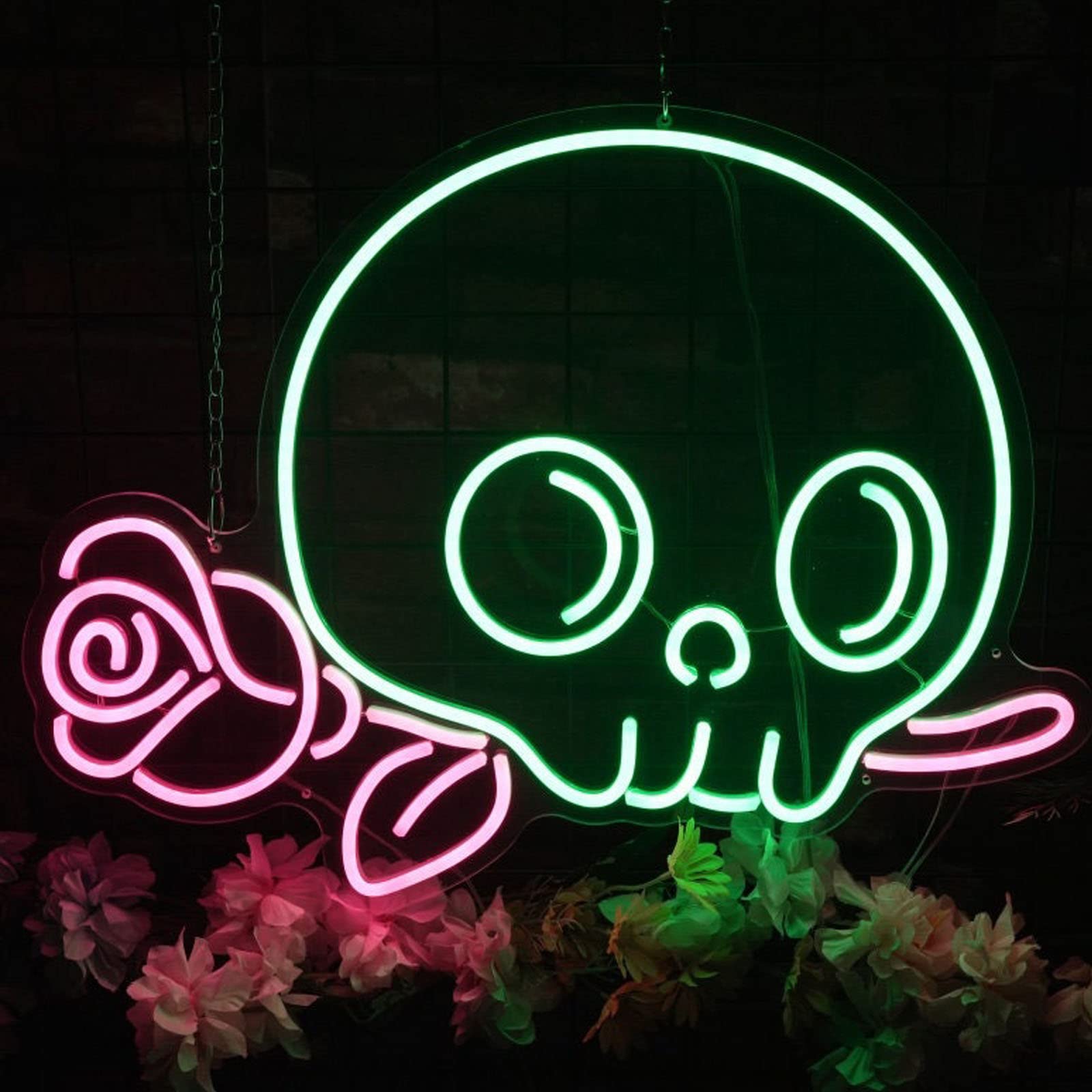 Amazon | LEDネオンサイン(Personalized Gifts Skull with Rose Neon 
