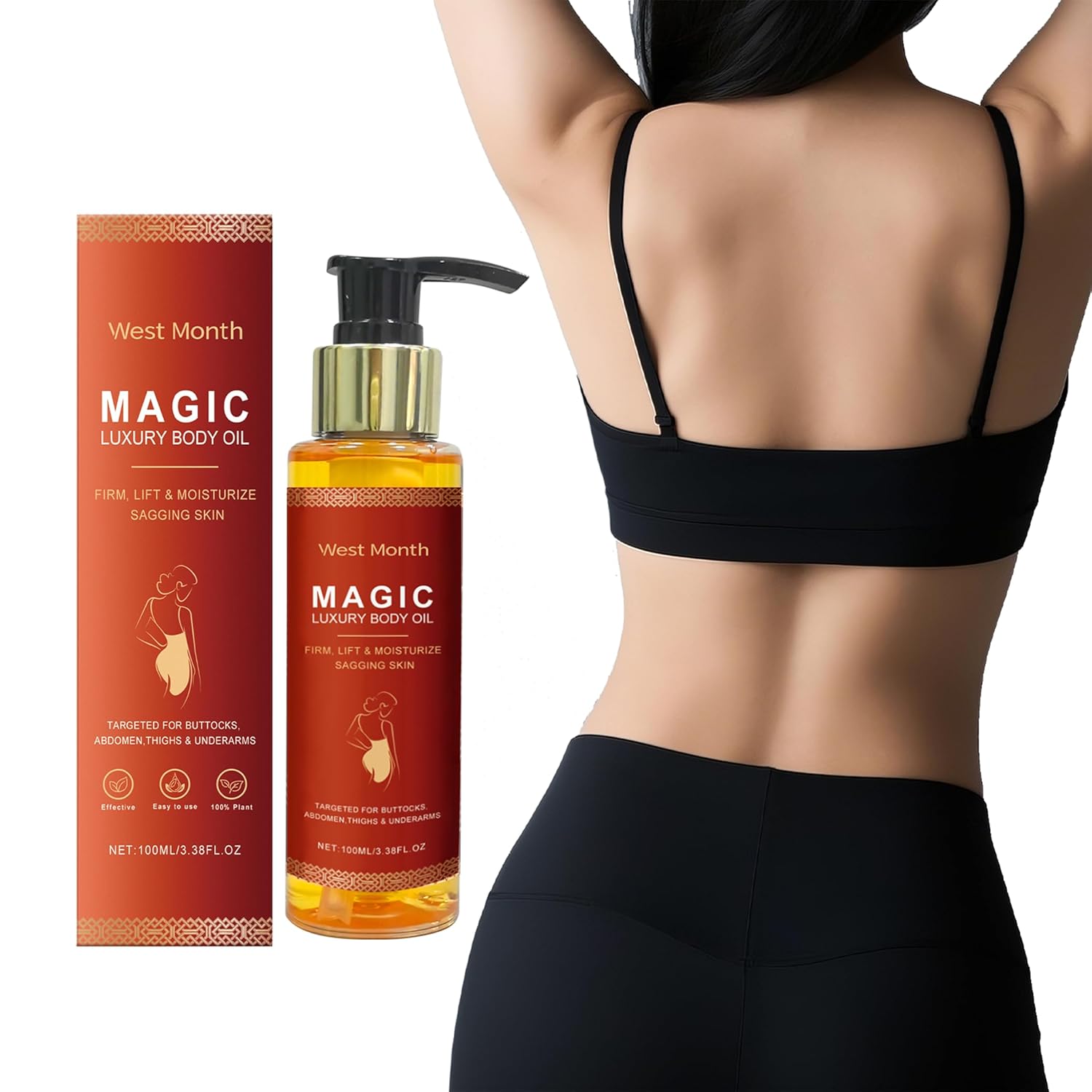 Magic Body Firming Oil – Full Body Use, Hydrating and Firming Skin Oil for Arms, Chest, and Thighs – with Vitamin E, Rosehip, and Almond Oils