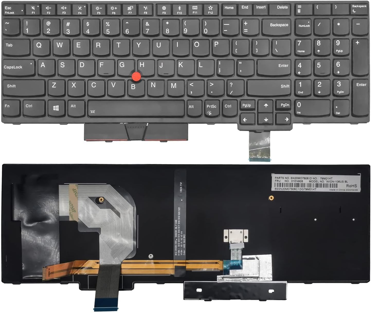 Replacement Laptop Keyboard for Lenovo ThinkPad T570 T580 P51S P52S, with Frame Pointer Backlight US Layout