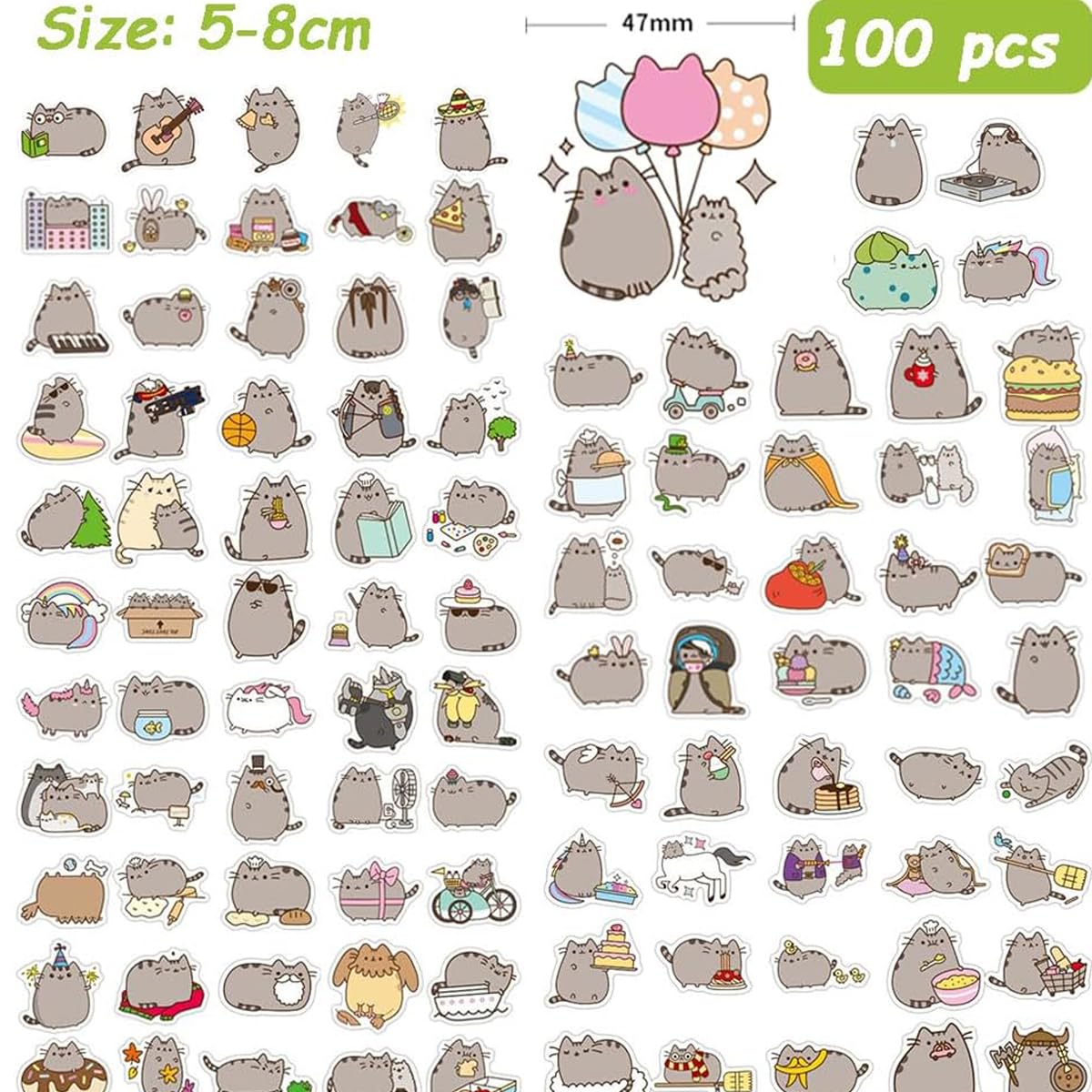 Adesivi P-usheen, Gatto Stickers 100Pcs Decalcomanie Kawaii Graffiti Stickers Vinile Impermeabili Adesivi per Laptop Bottiglie d'Acqua Skateboard Album Scrapbooking Auto Guitare